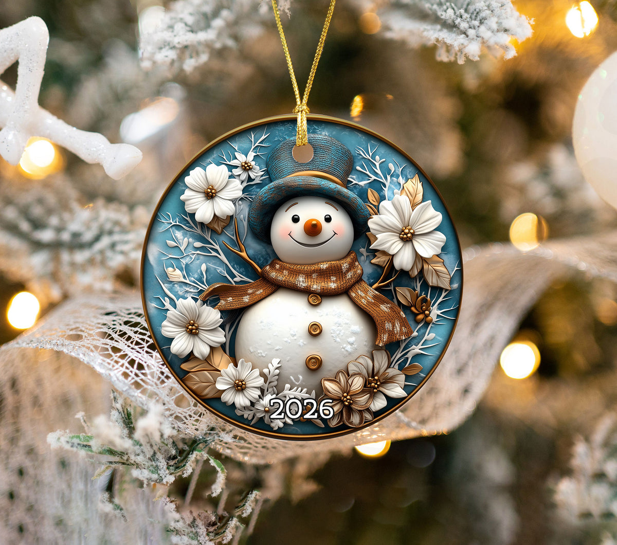 Blue Snowman Christmas Ornament 2026, Winter Tree Ornament, Holiday Keepsake Decoration