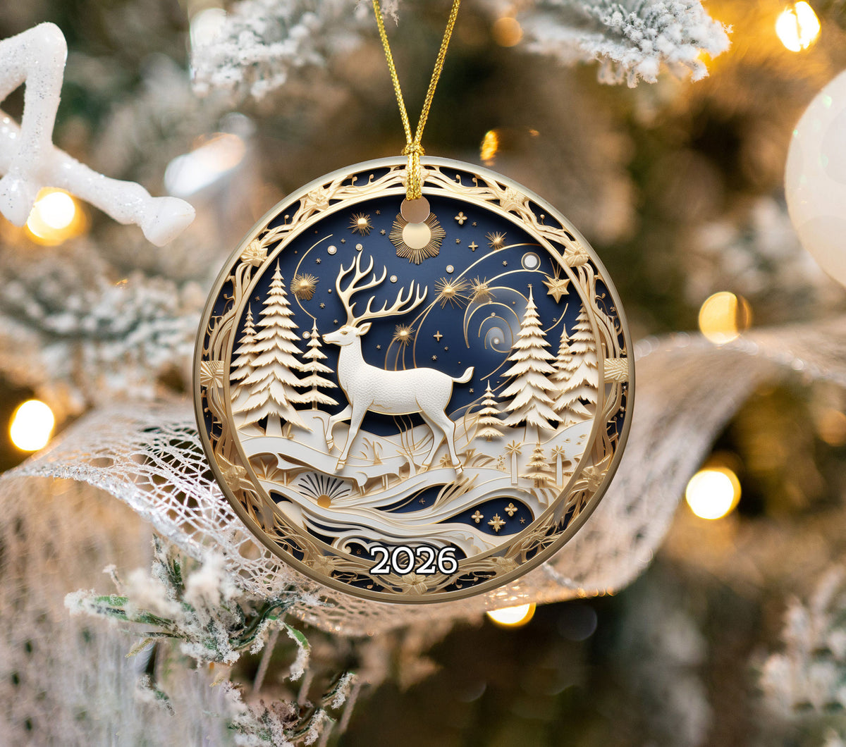 Deer Ornament, Majestic Stag Christmas Ornament, Woodland Christmas Decor, Rustic Holiday Tree Ornament