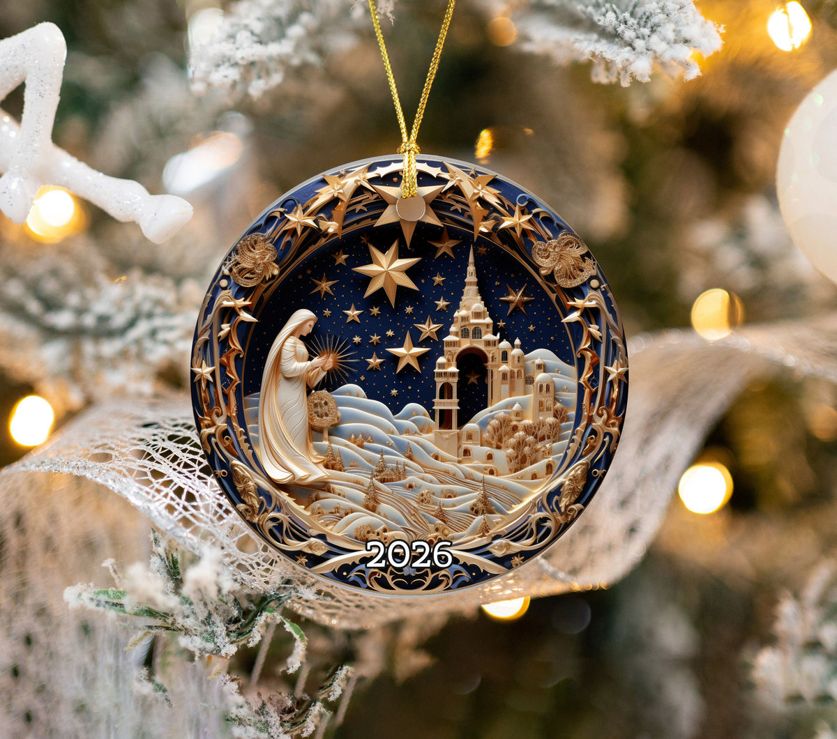 Religious Christmas Ornament 2026, Nativity Star Ceramic Ornament, Holy Night Christian Christmas Tree Decor