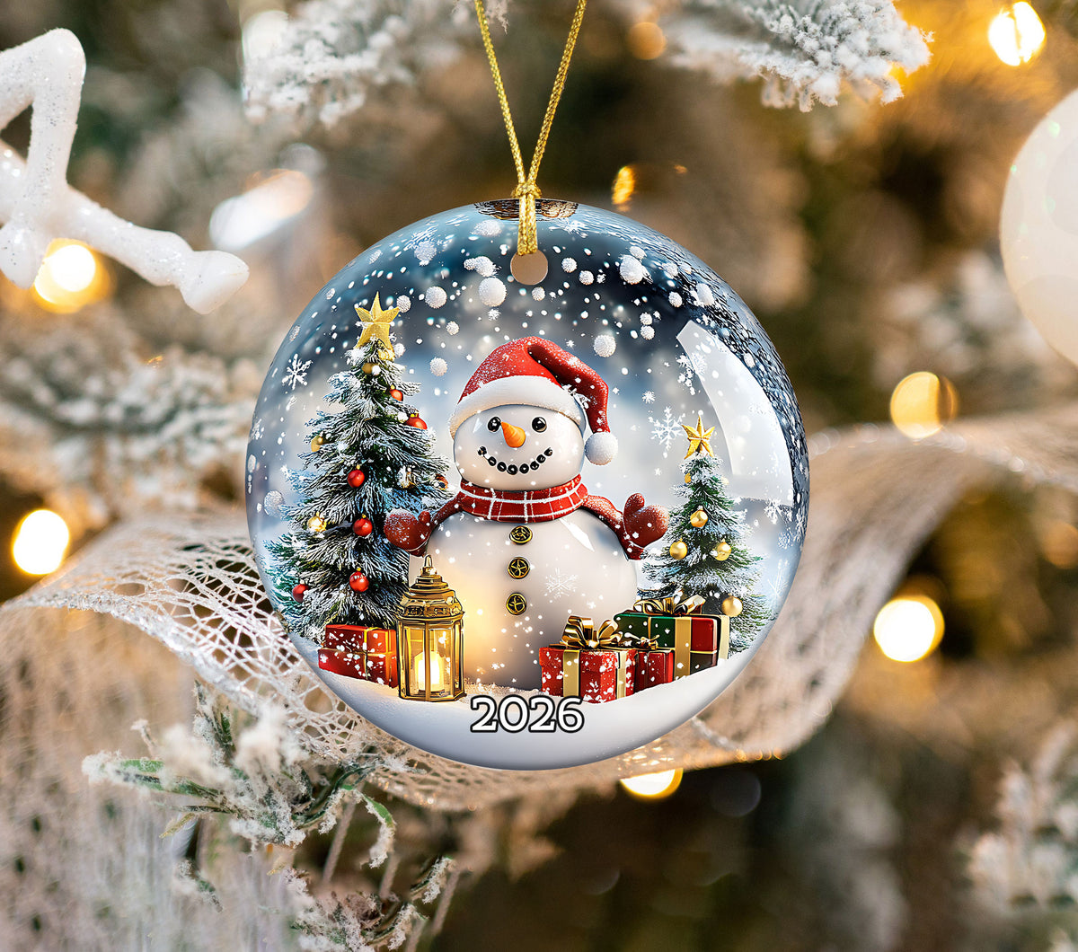 Christmas Snowman Ornament 2026, Cute Winter Ceramic Ornament, Holiday Tree Decoration, Christmas Keepsake Gift for Friends and Family