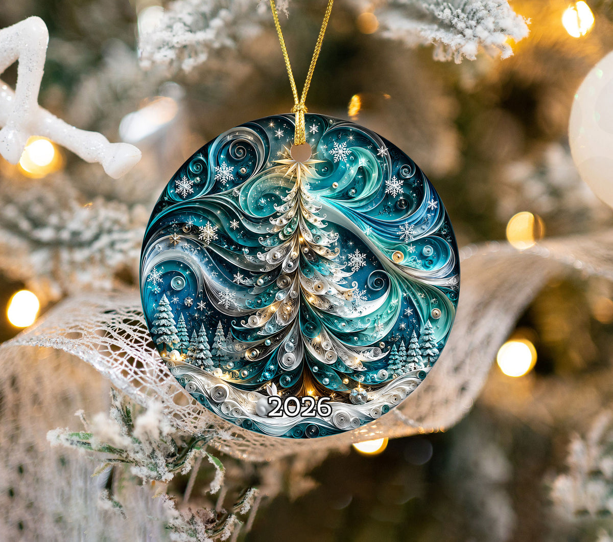 Christmas Ornament 2026, Elegant Blue Tree Ornament, Holiday Tree Decoration, Christmas Keepsake, Winter Ornament Gift