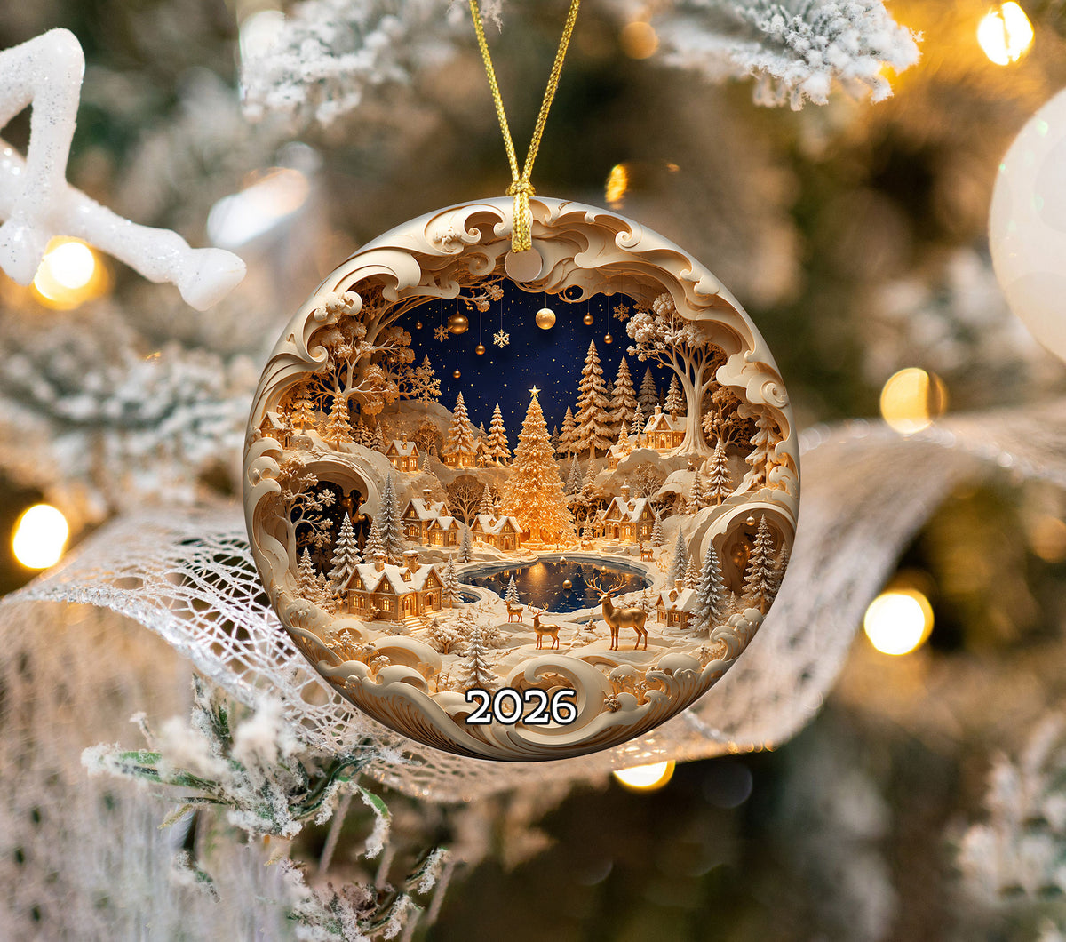Christmas Ornament 2026, Snowy Village Scene, Winter Christmas Village Decor, Holiday Tree Ornament, Christmas Keepsake Gift