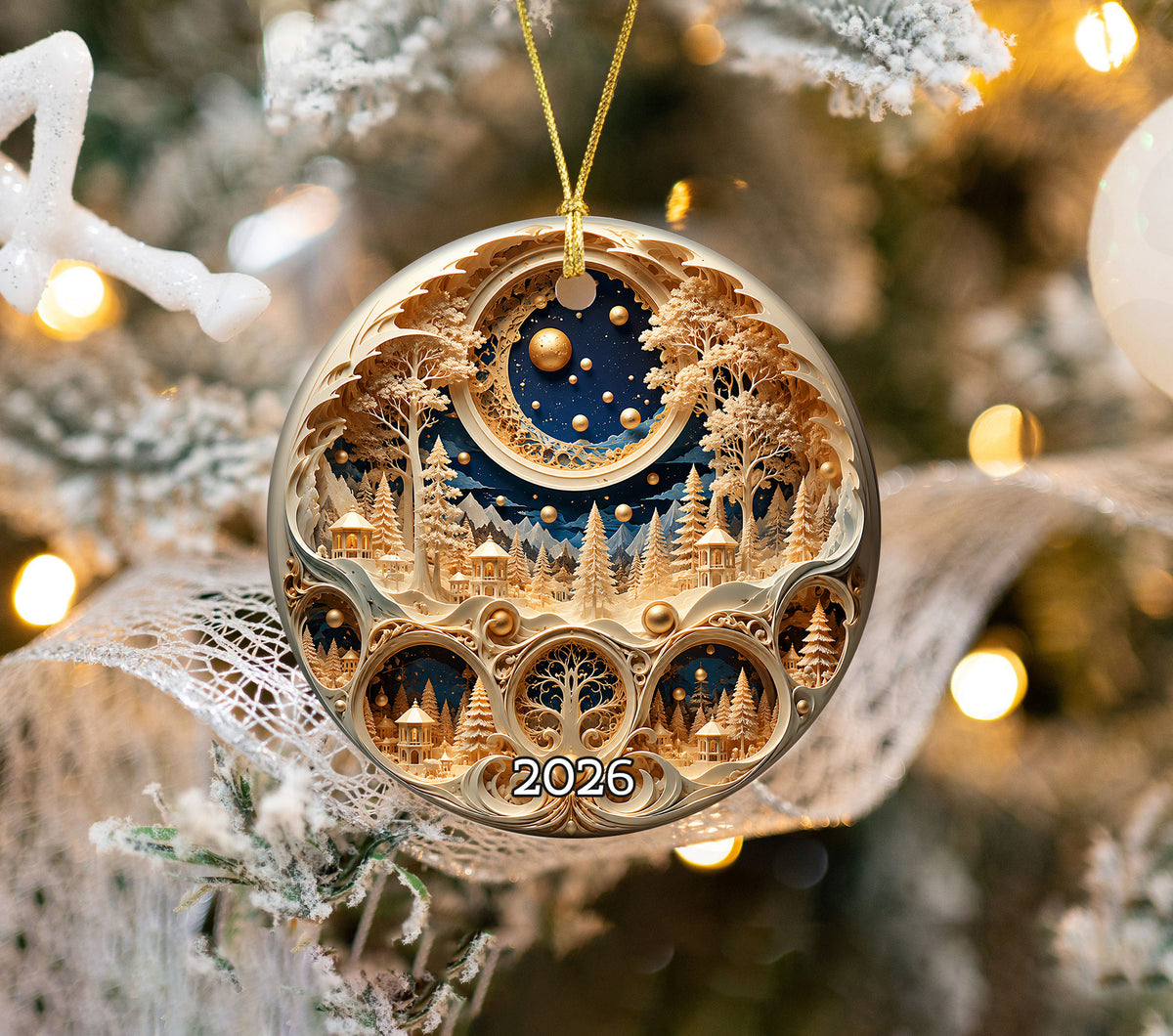 Christmas Ornament 2026, Snowy Village Scene, Winter Christmas Village Decor, Holiday Tree Ornament, Christmas Keepsake Gift (Copy)