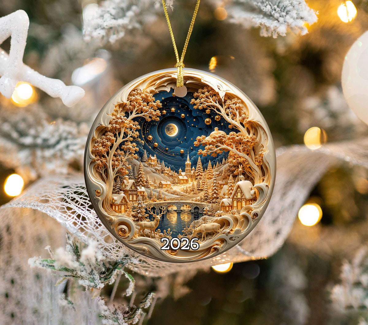 Holiday Village Ornament 2026, Christmas Village Decoration, Winter Snow Scene Ornament, Christmas Keepsake