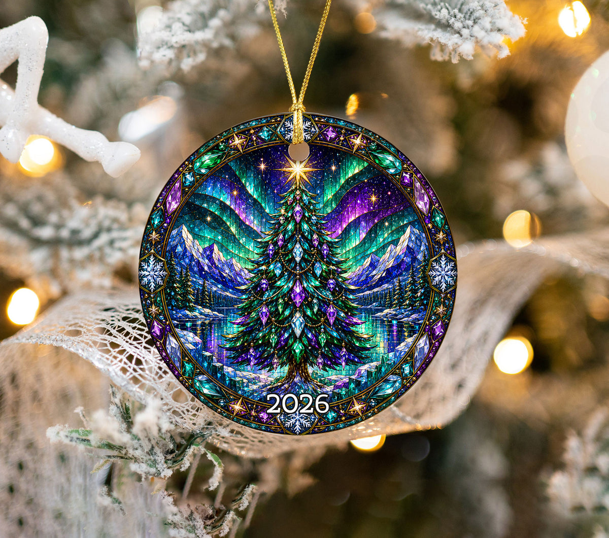 Christmas Tree Ornament 2026, Aurora Christmas Ornament, Winter Tree Decoration, Northern Lights Holiday Decor