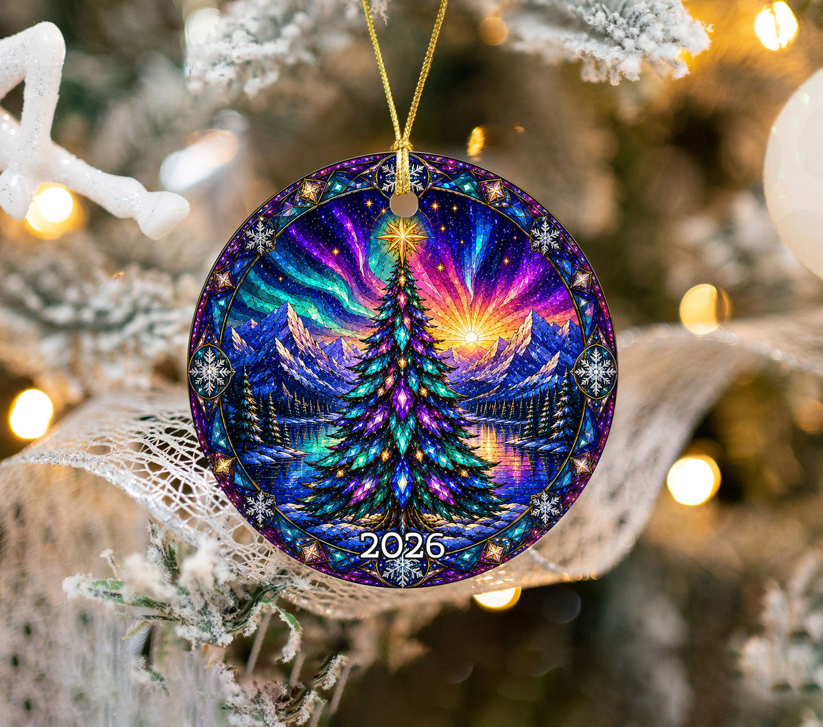 Aurora Christmas Tree Ornament 2026, Winter Landscape Ornament, Holiday Christmas Decor, Northern Lights Tree Decoration
