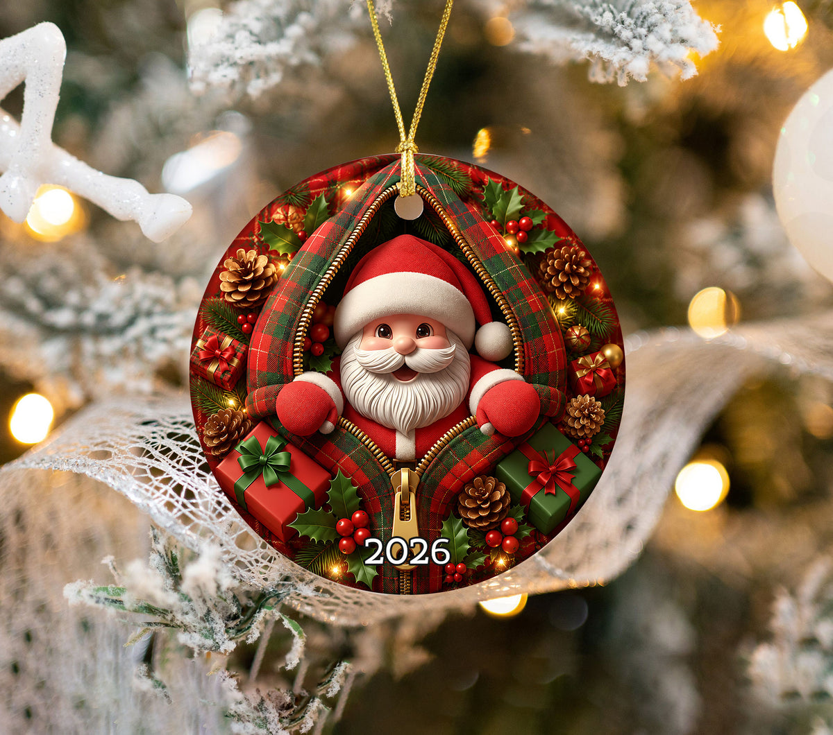 Cute Santa Ornament 2026, Christmas Santa Claus Ornament, Funny Santa Decor, Christmas Tree Ornament