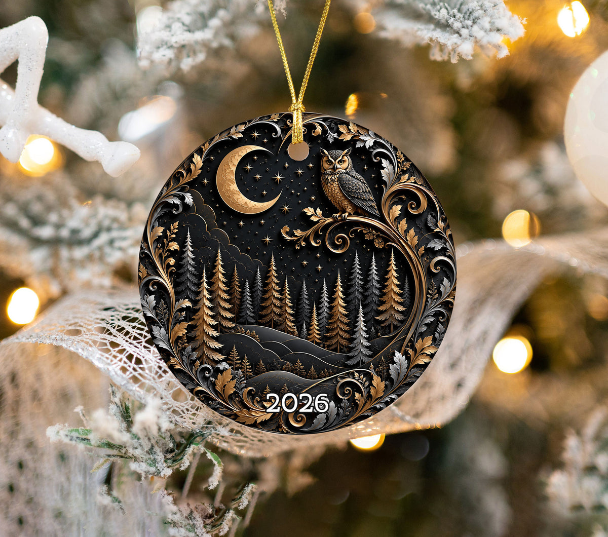 Christmas Ornament 2026, Owl Moon Ornament, Winter Christmas Tree Decoration, Holiday Keepsake, Christian Christmas Gift Idea