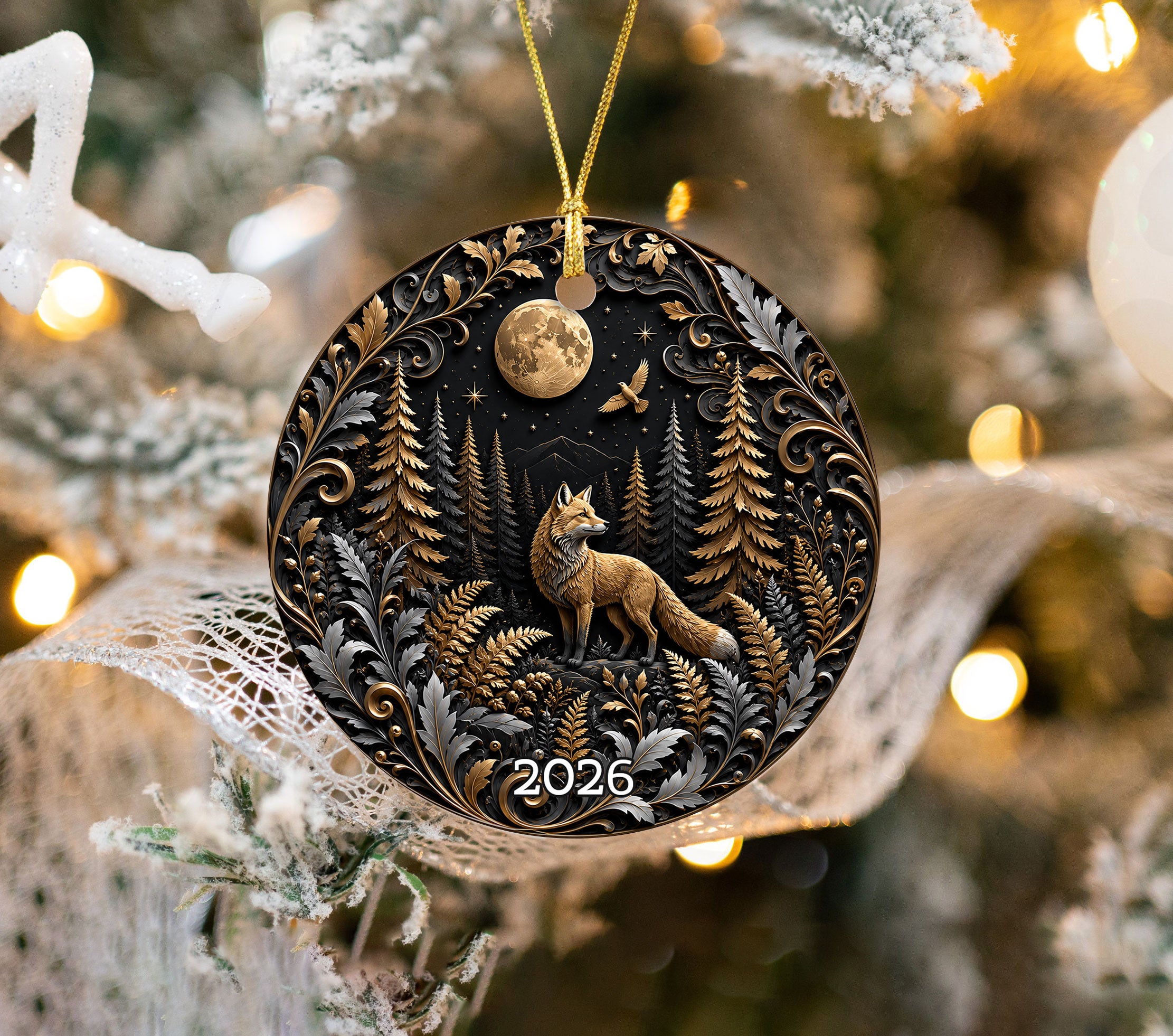 Christmas Keepsake Ornament 2026, Wolf Ornament, Moonlit Winter Landscape Decoration, Christian Holiday Gift, Festive Christmas Decor