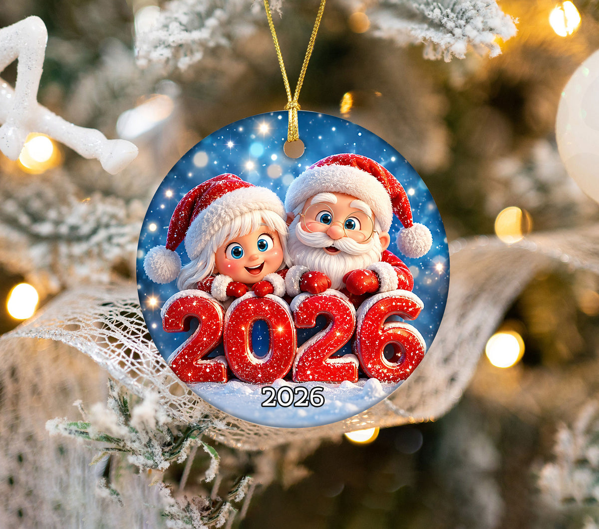Santa and Girl Christmas Ornament 2026, Cute Santa Ornament, Christmas Tree Decoration, Holiday Keepsake Gift