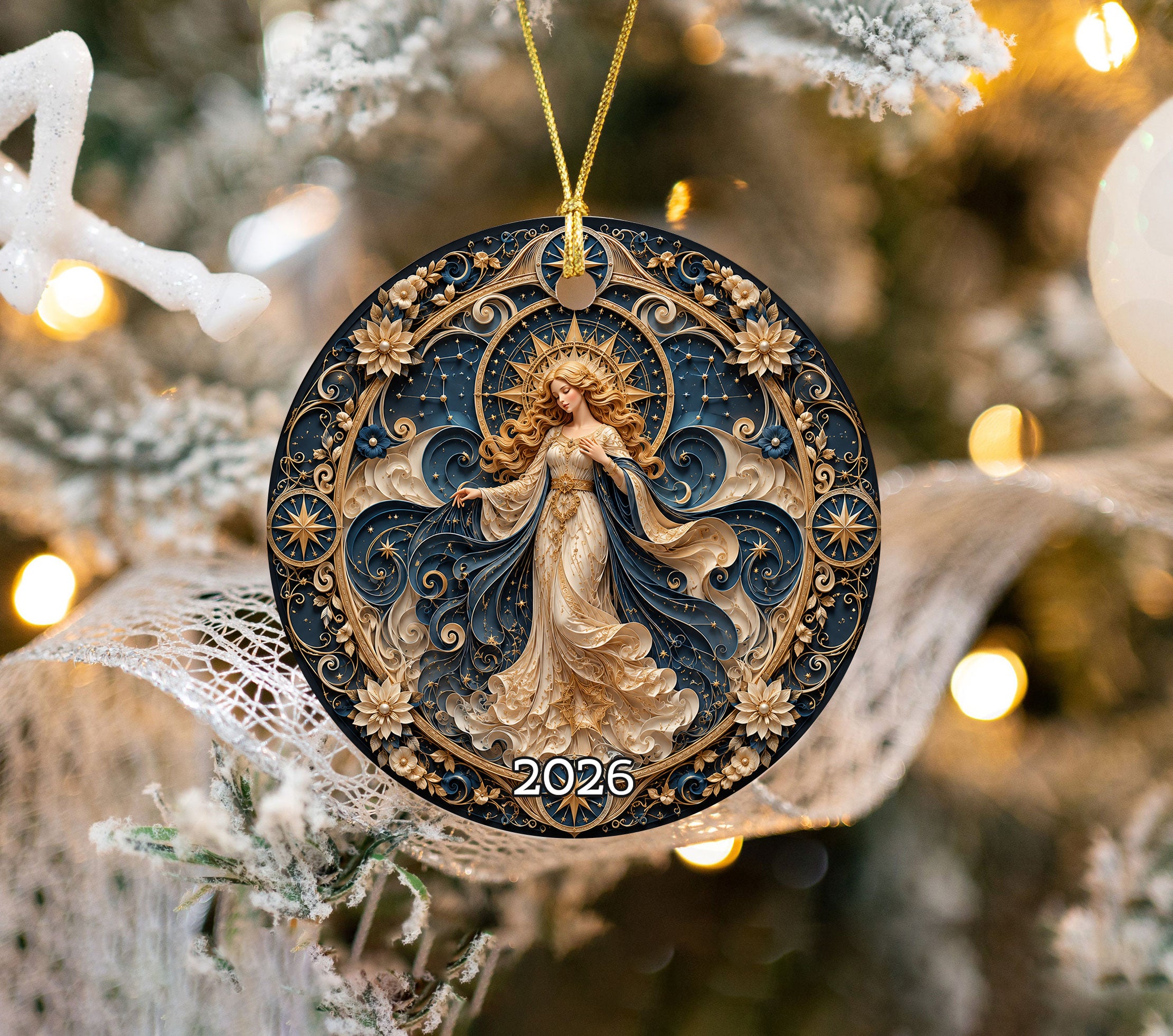 Moon and Stars Christmas Ornament 2026, Elegant Angel Christmas Tree Ornament, Winter Holiday Decoration