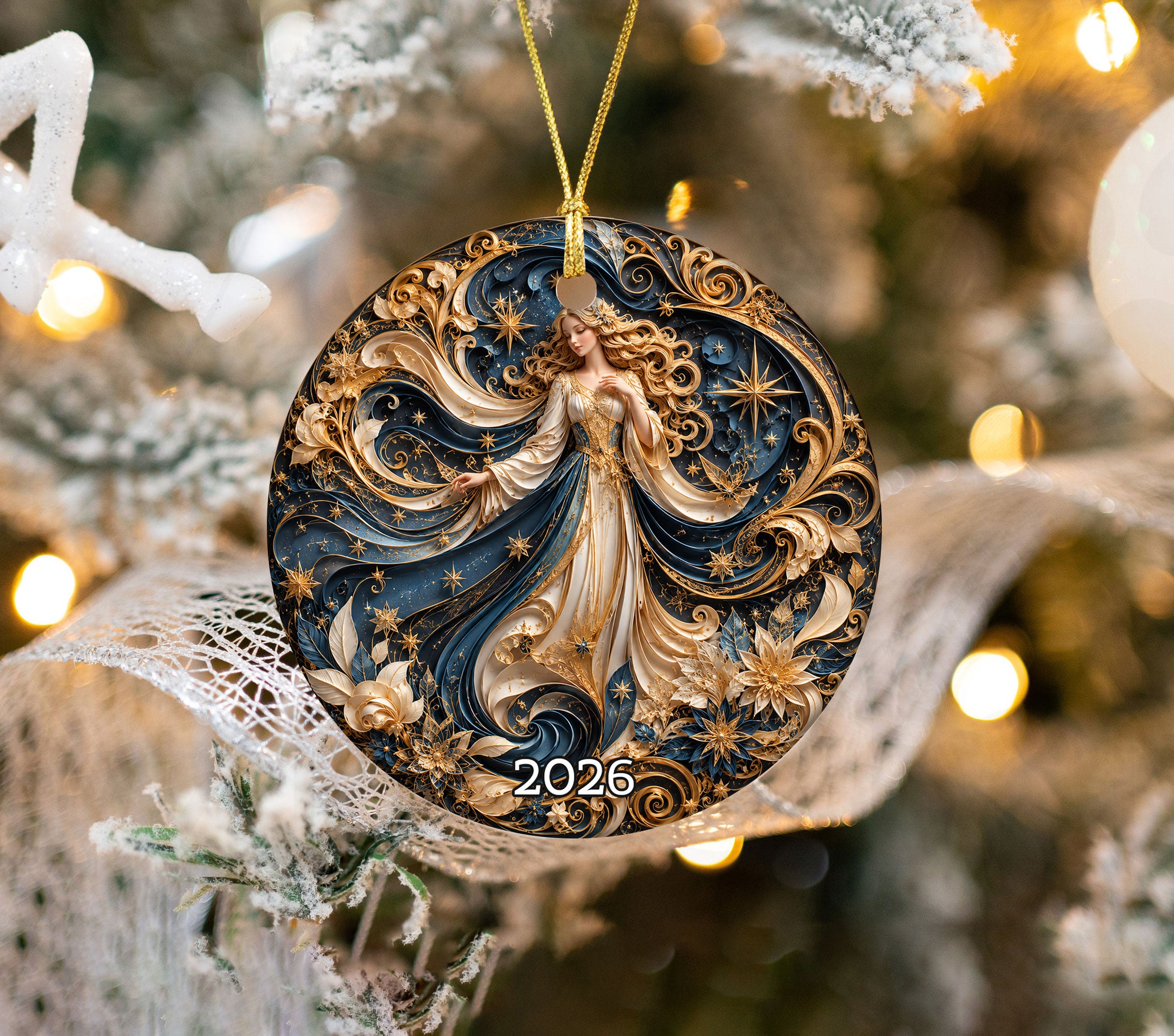 Christmas Angel Ornament 2026, Celestial Moon Tree Ornament, Winter Night Holiday Decoration, Elegant Christmas Keepsake