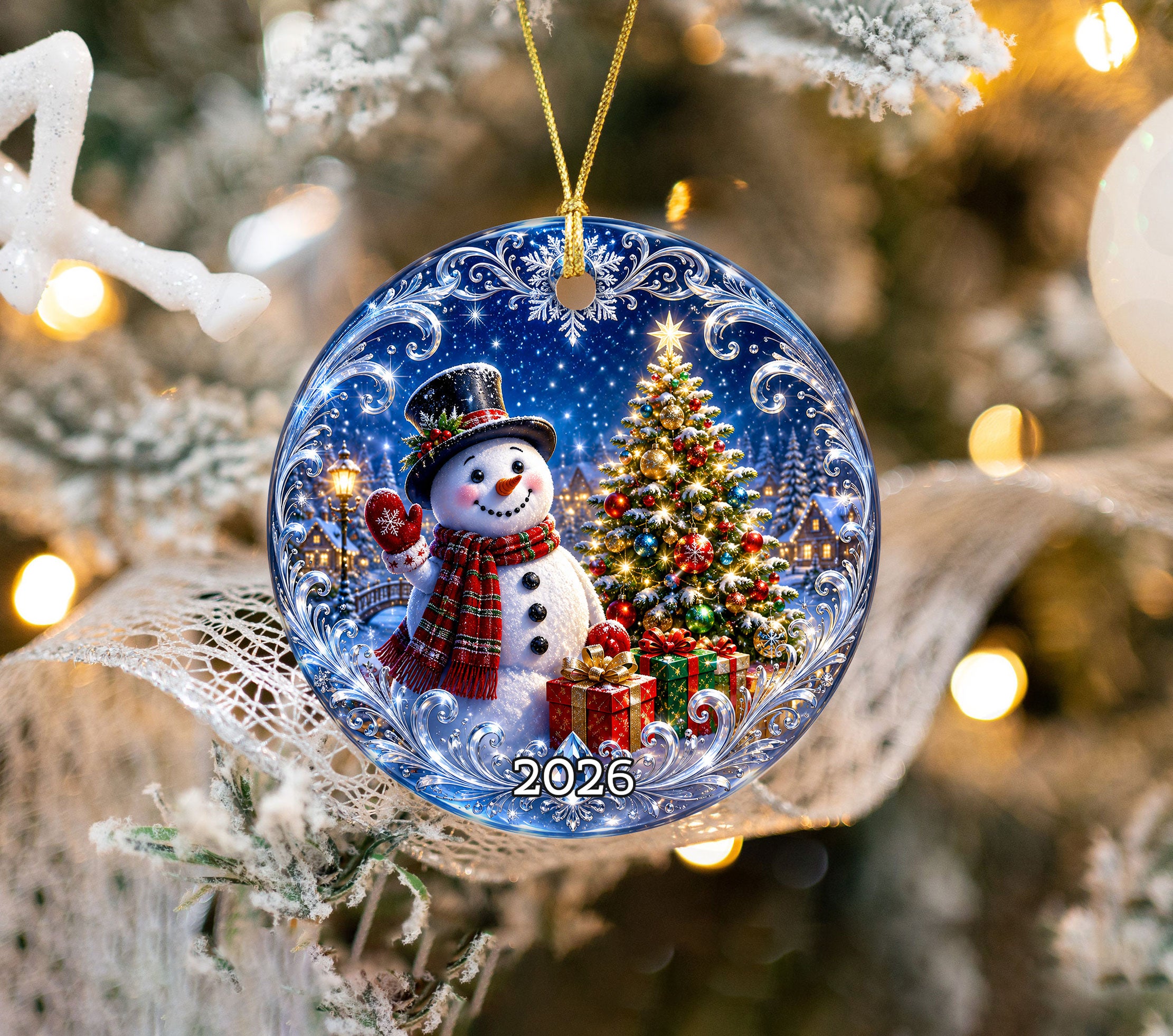 Winter Snowman Ornament 2026, Christmas Tree Keepsake Ornament, Holiday Decoration, Blue Christmas Decor