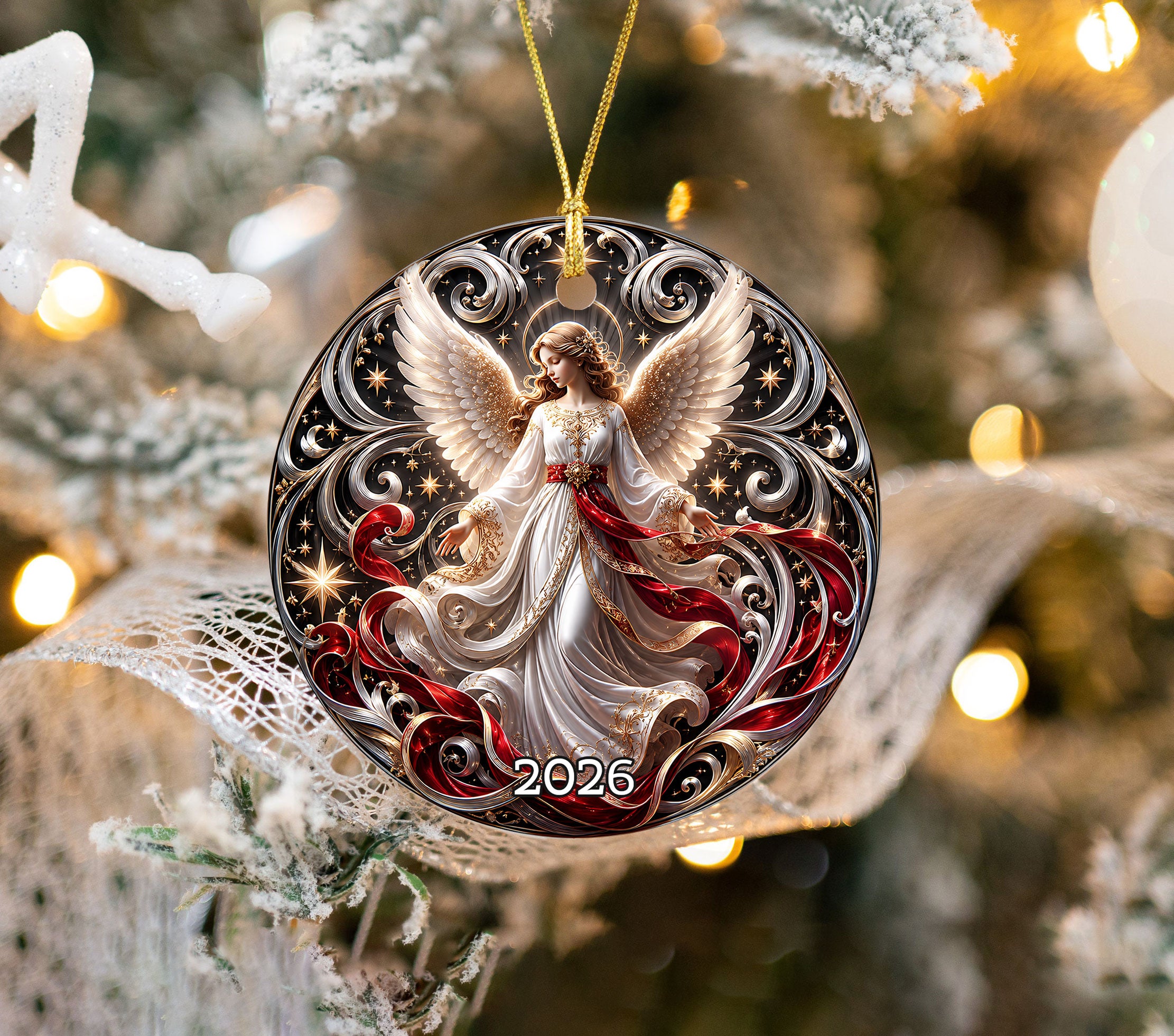 Winter Angel Christmas Ornament 2026, Moonlit Christmas Tree Decoration, Celestial Holiday Ornament