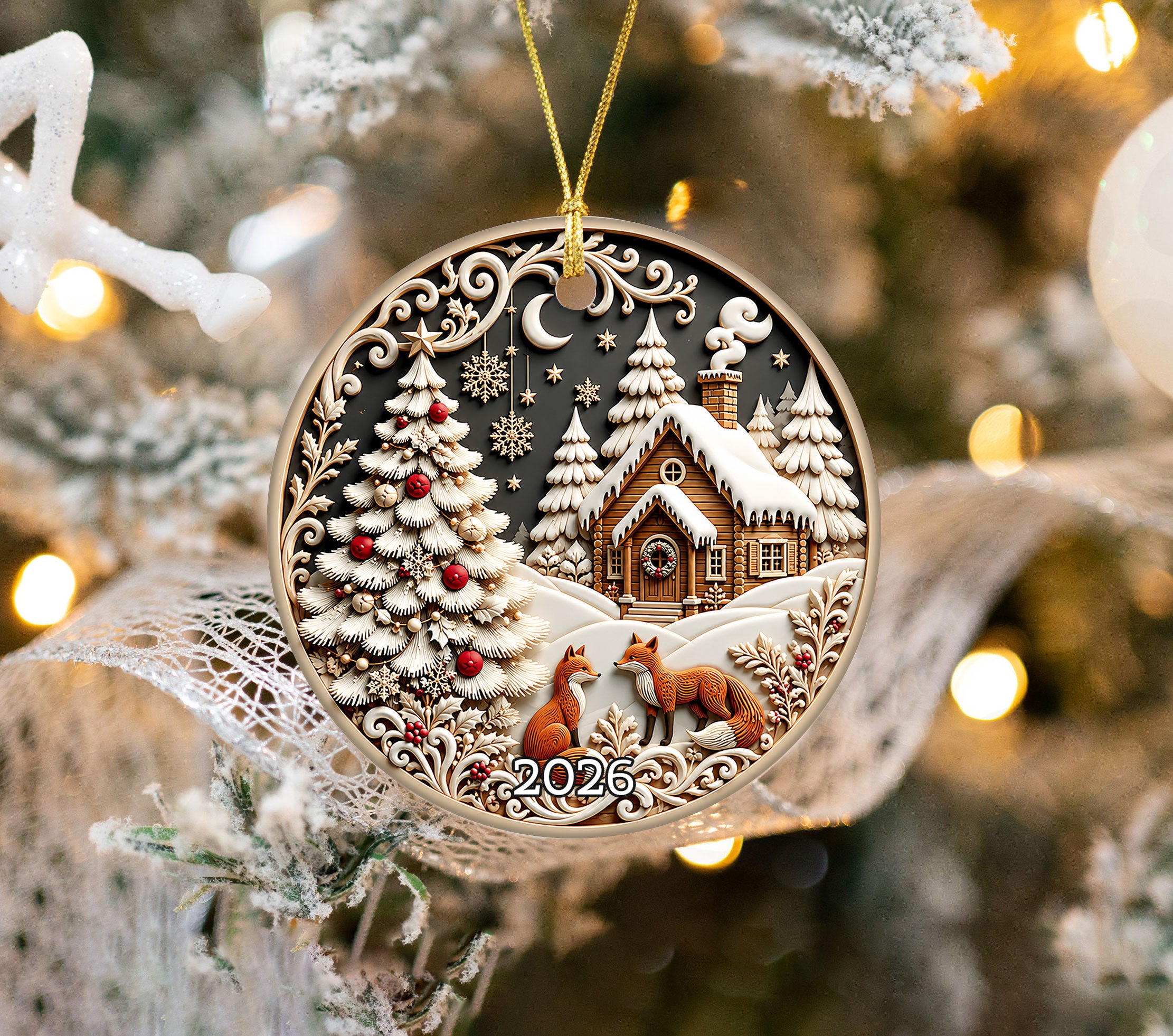Beautiful Ornament, 2026 Christmas Ornament, Holiday Gift Idea, Heirloom Keepsake, Round Ceramic, Bauble Present