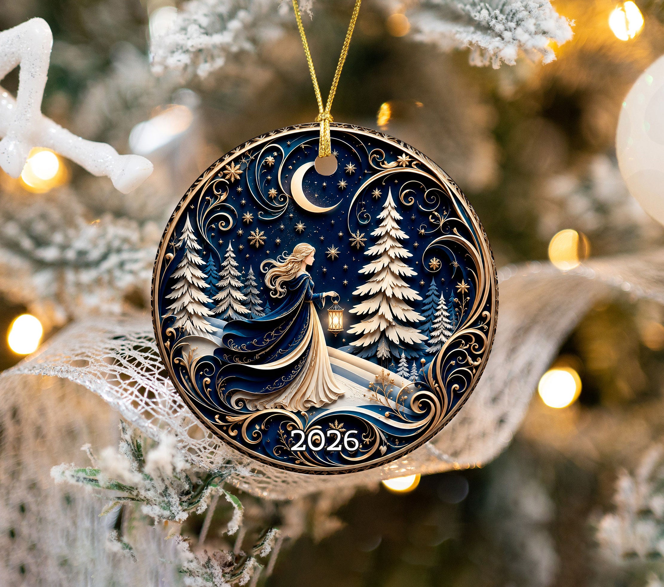 Religious Christmas Ornament 2026 with Angel, Ceramic Christmas Tree Ornament, Holiday Decoration