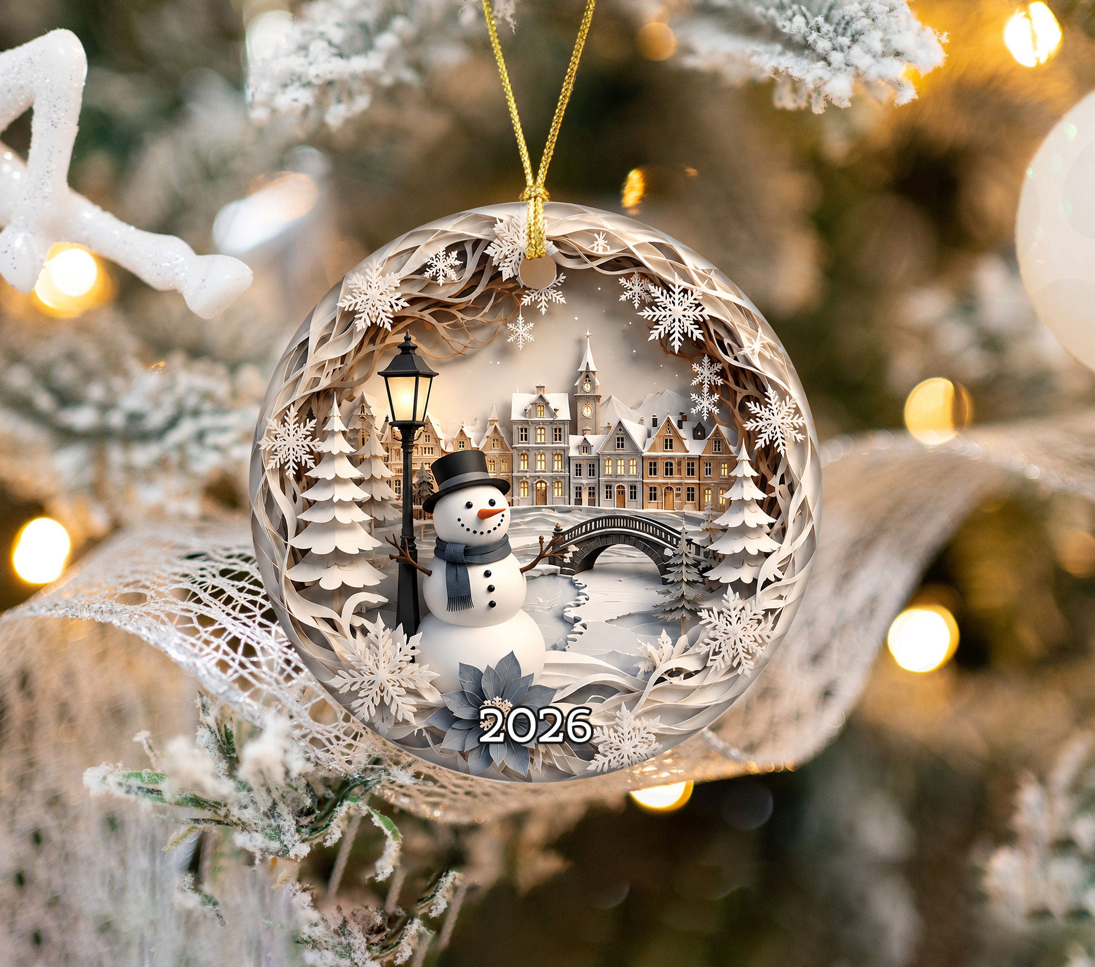 Snowman Christmas Ornament 2026, Winter Village Ornament, Christmas Tree Decoration