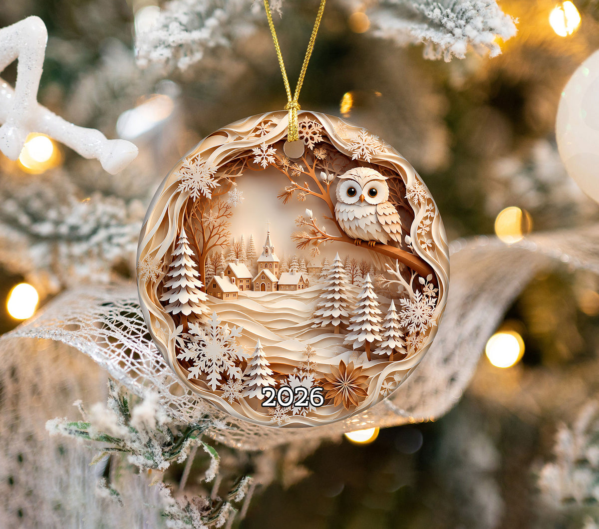 Christmas Owl Ornament 2026, Winter Village Tree Ornament, Holiday Christmas Decoration, Family Keepsake Gift