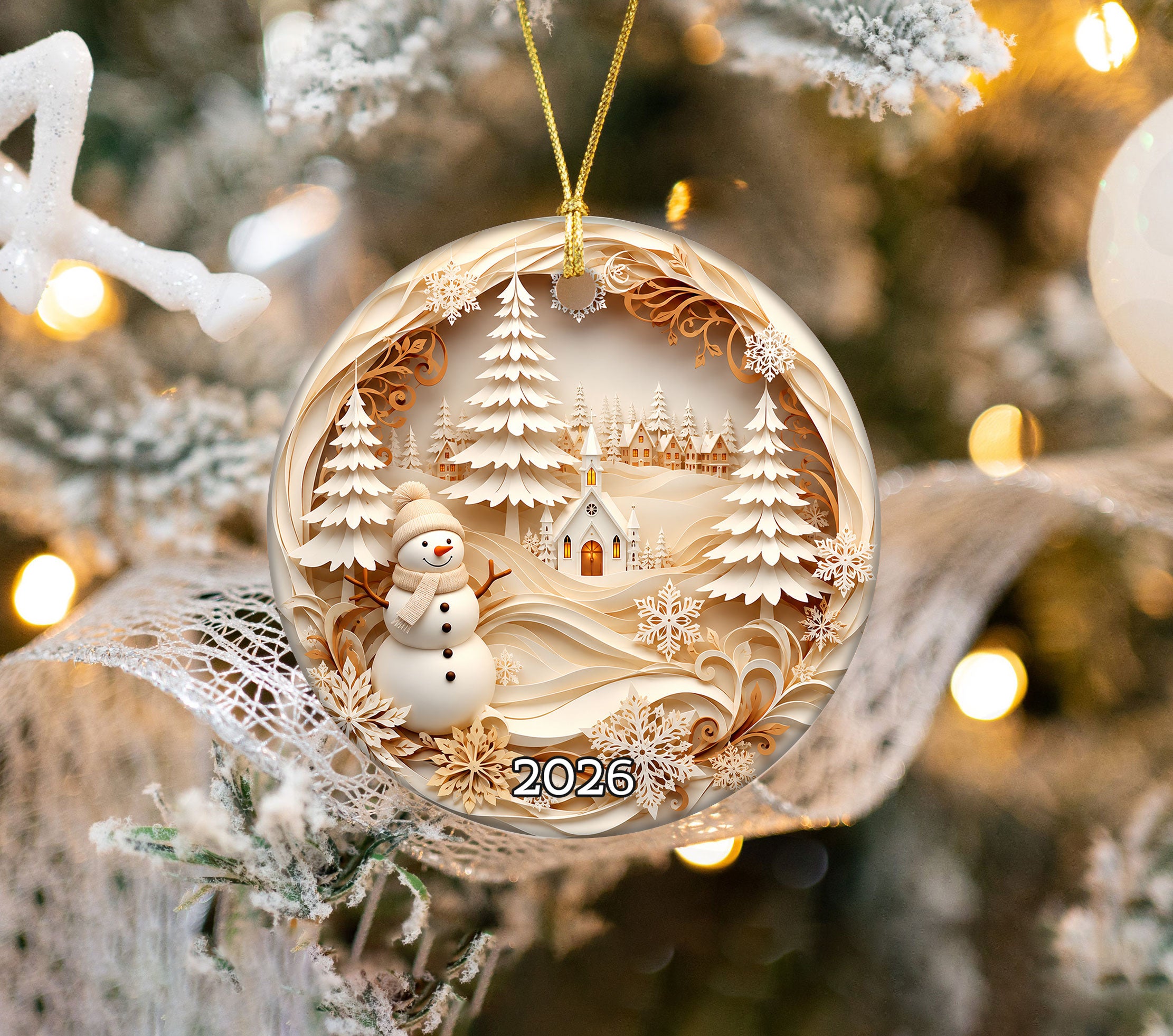 Winter Village Tree Ornament 2026, Snowman Christmas Ornament, Holiday Keepsake Decoration
