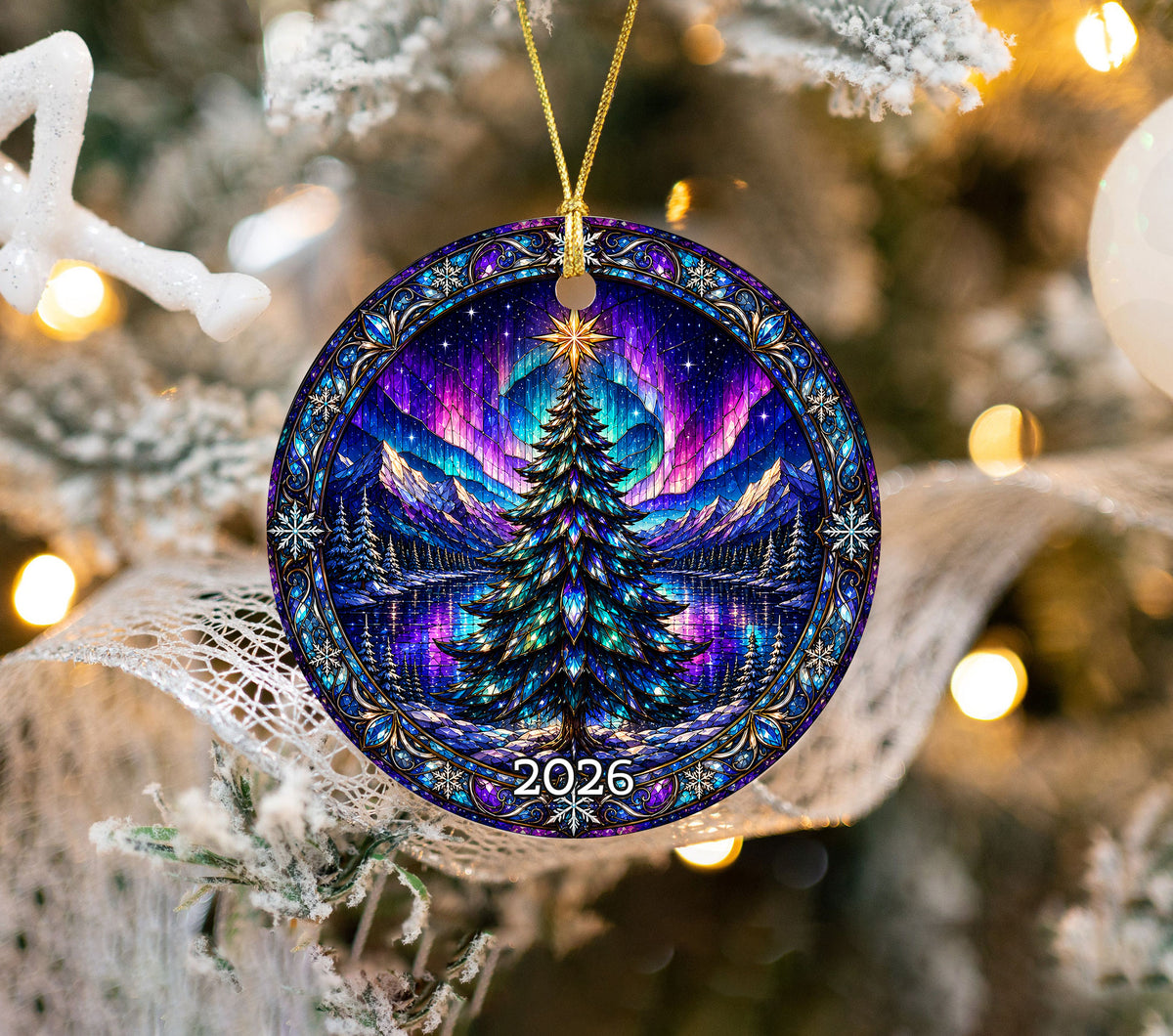 Northern Lights Christmas Ornament 2026, Christmas Tree Ornament, Aurora Winter Landscape Ornament