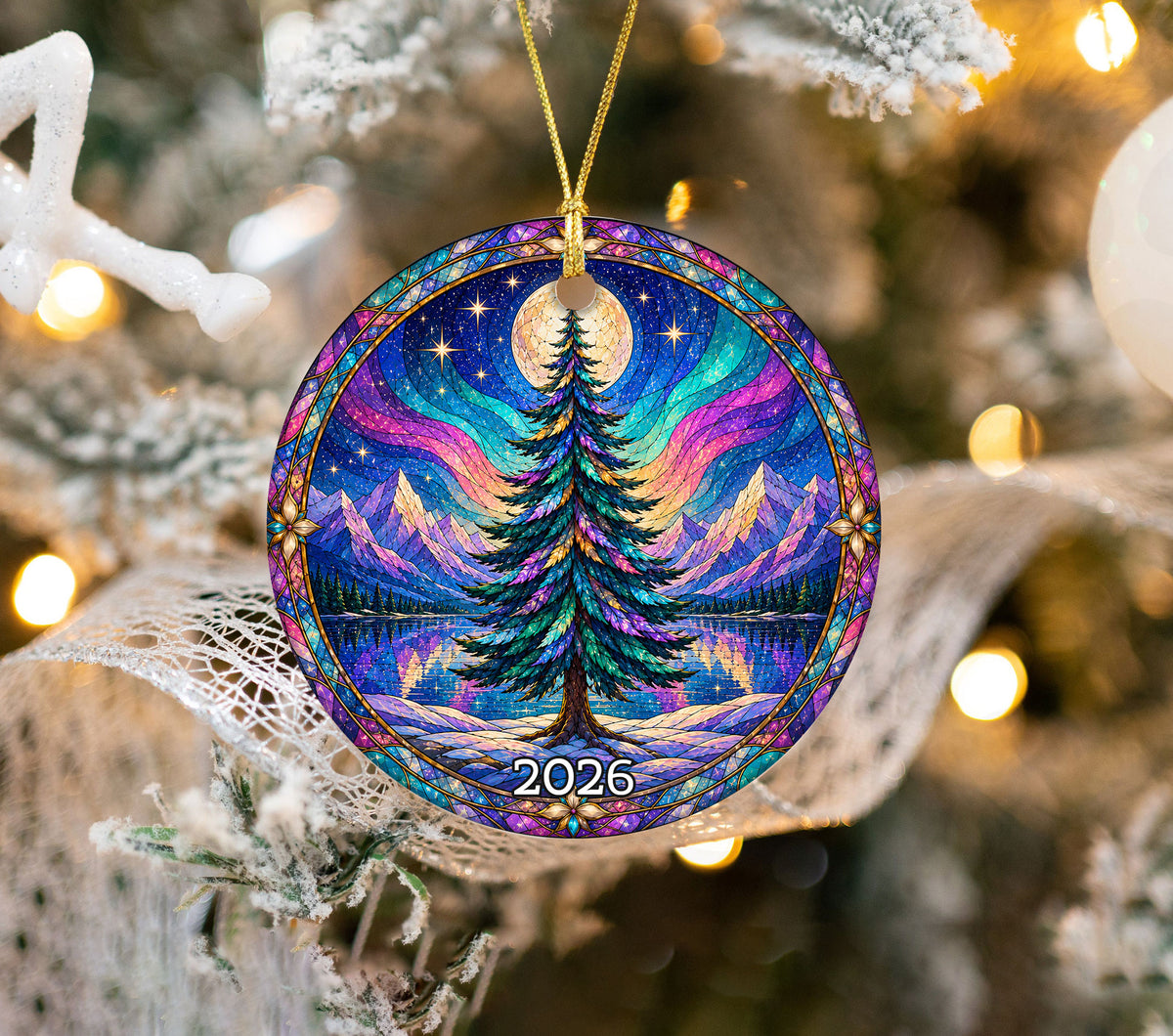 Aurora Borealis Christmas Ornament 2026, Christmas Tree Ornament, Winter Landscape Decoration