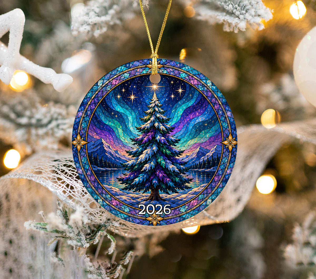 Christmas Tree Ornament 2026, Aurora Christmas Ornament, Winter Tree Decoration, Northern Lights Holiday Decor