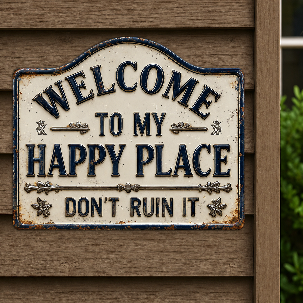 Vintage Welcome Metal Sign, Welcome To My Happy Place, Garden Outdoor Wall Decoration
