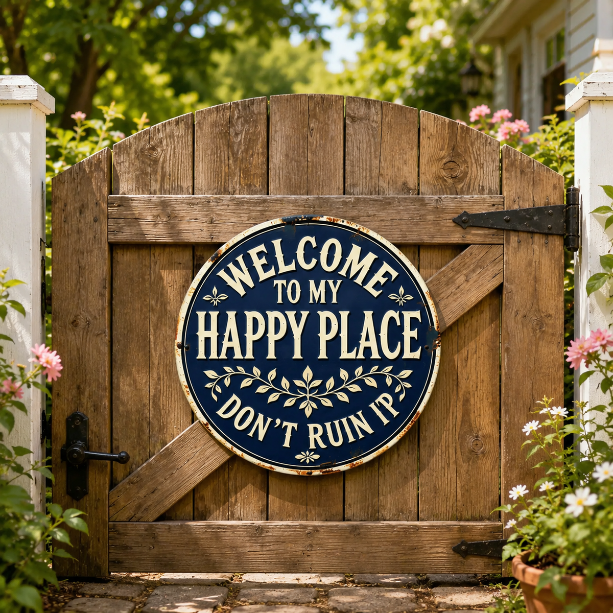 Outdoor Rustic Garden Decor, Welcome to My Happy Place Metal Sign, Vintage Garden Metal Sign For Family