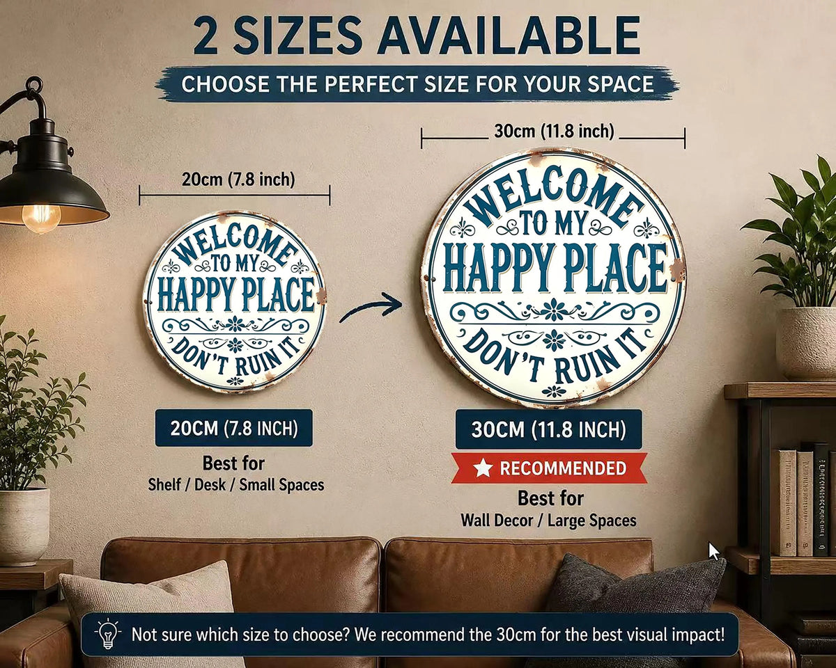 Welcome To My Happy Place Sign, Vintage Rustic Metal Sign, Farmhouse Outdoor Decor