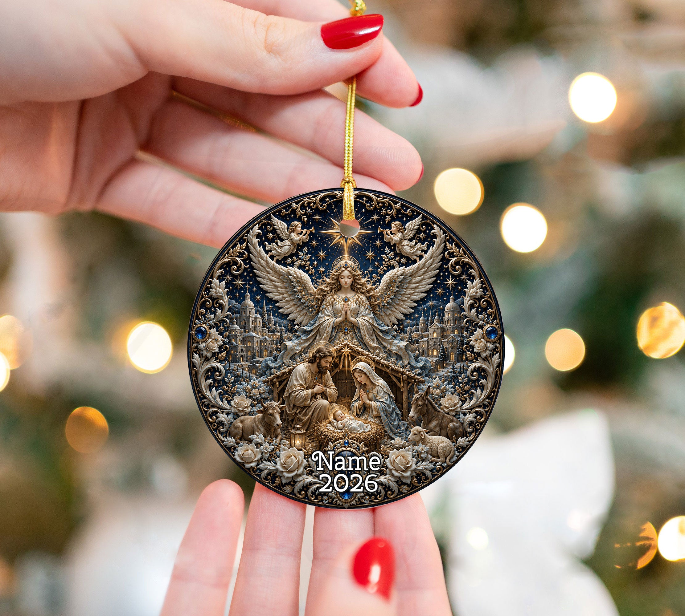 Nativity Scene Christmas Ornament 2026, Holy Family Ornament, Christian Christmas Decor, Religious Tree Ornament
