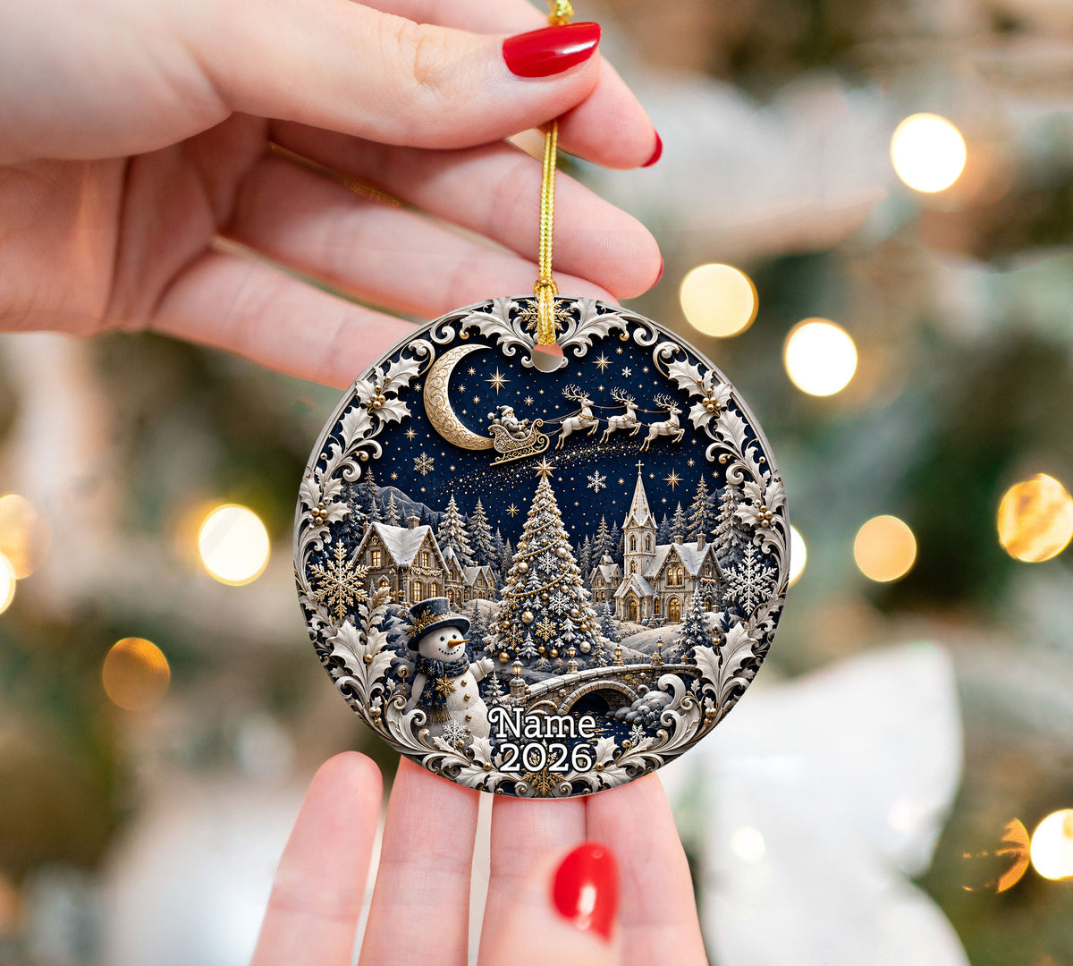 Ceramic Christmas Ornament 2026, Blue Snowman Tree Ornament, Winter Holiday Decoration, Christmas Keepsake