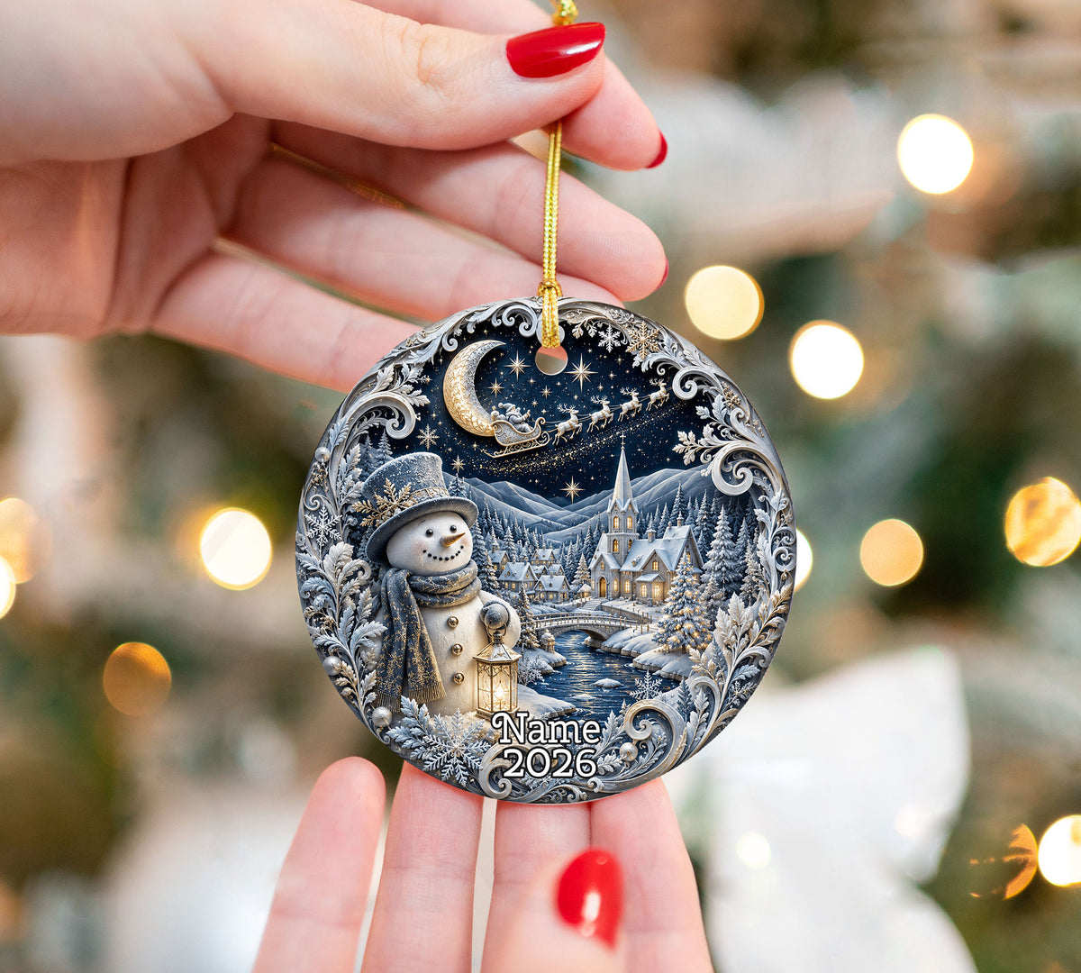 Blue Christmas Village Ornament 2026, Snowman Holiday Ornament, Ceramic Christmas Decoration, Winter Home Decor