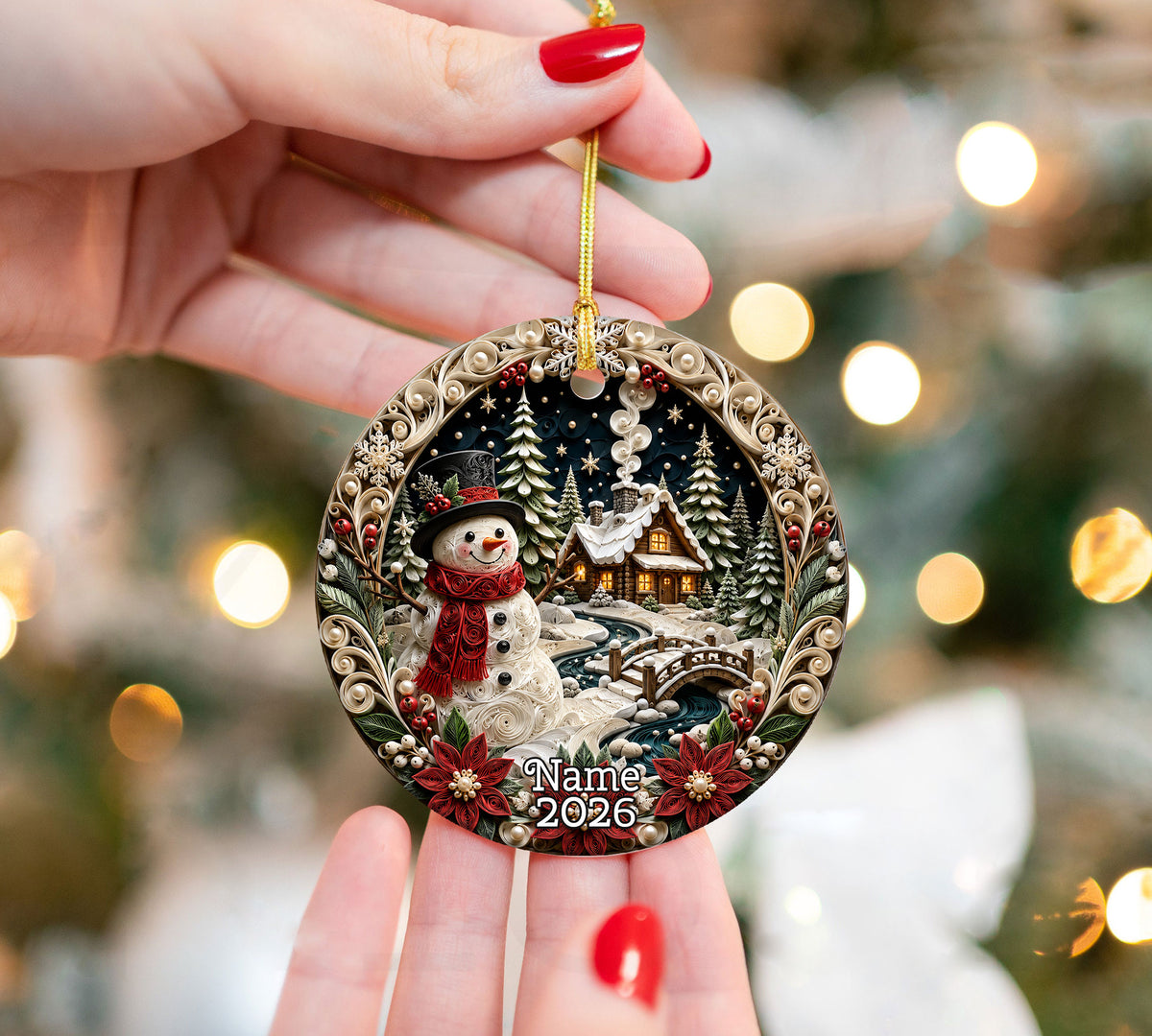 Snowman Holiday Ornament 2026, Rustic Christmas Ceramic Ornament, Winter Tree Decoration, Festive Keepsake Gift