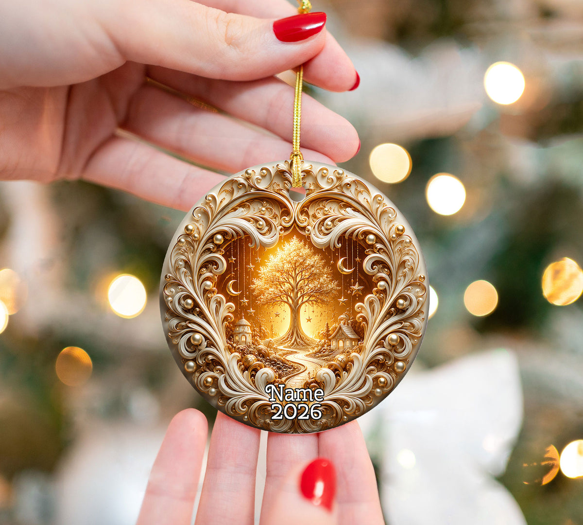 Tree of Life Christmas Ornament 2026, Golden Ceramic Christmas Ornament, Winter Holiday Decoration, Christmas Gift for Friends and Family
