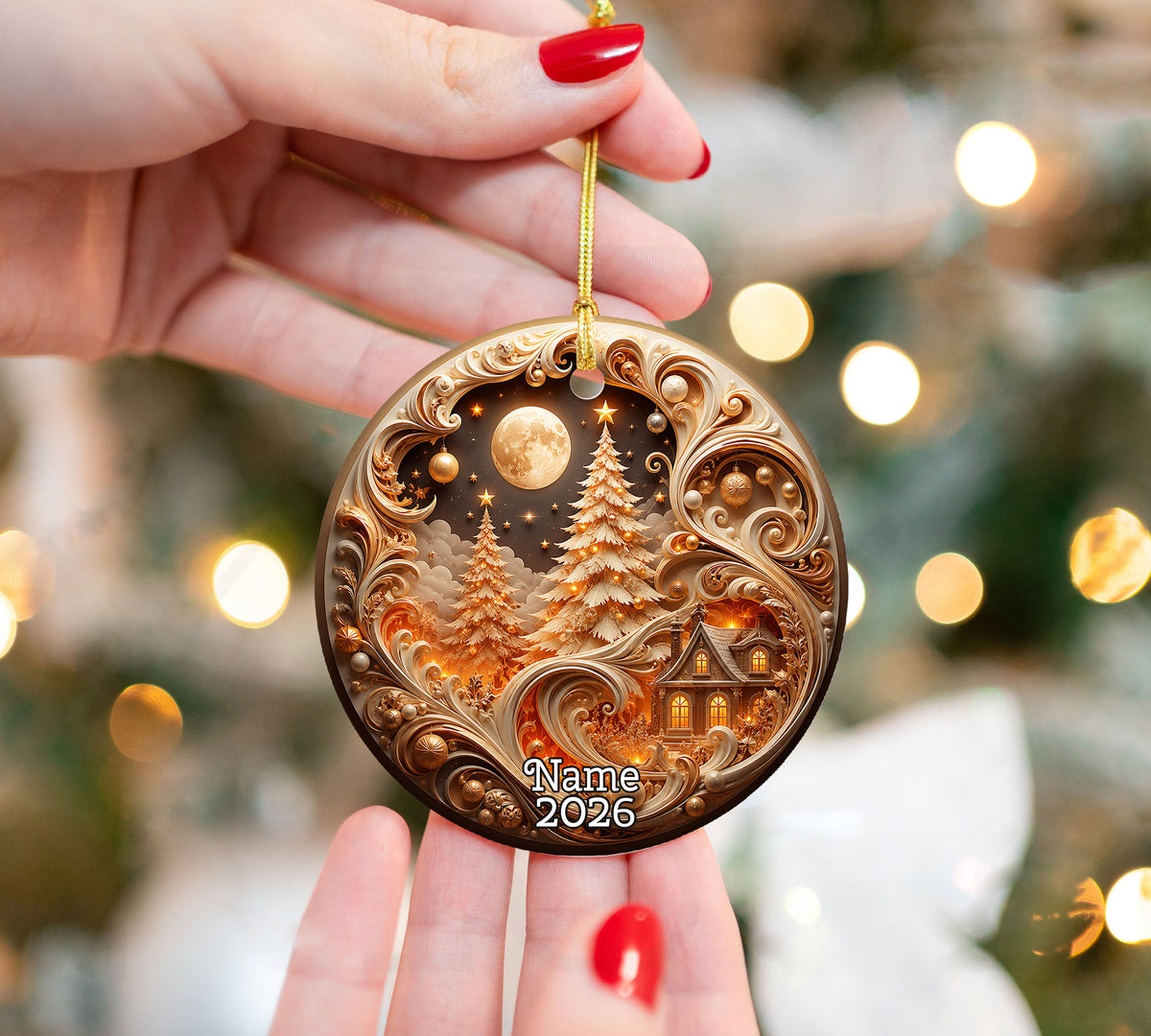 Elegant Christmas Tree Ornament 2026, Gold Holiday Ceramic Ornament, Christmas Decoration, Winter Home Decor, Christmas Gift Idea
