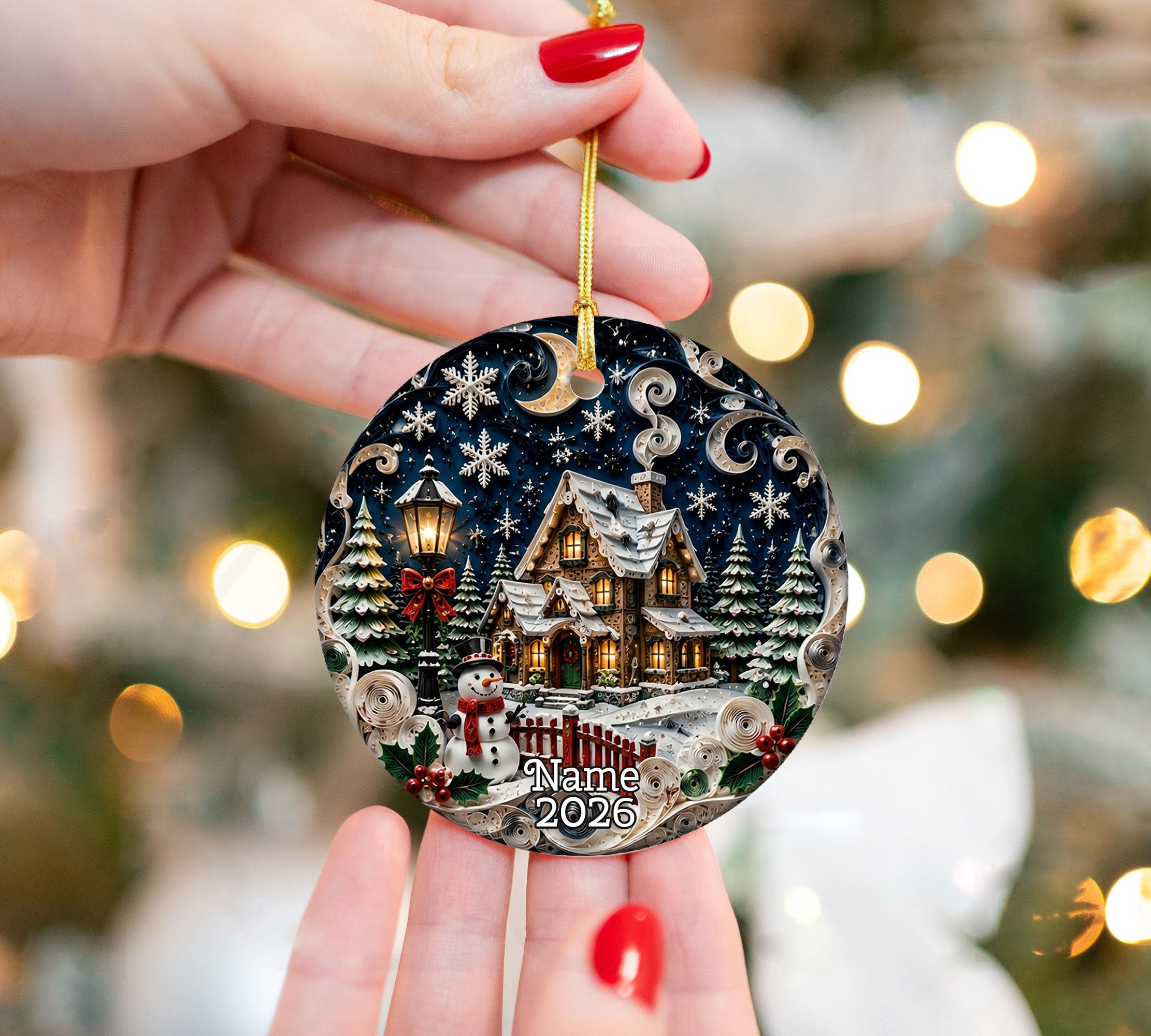 Cozy Snowman Christmas Ornament 2026, Ceramic Holiday Ornament, Winter Tree Decoration
