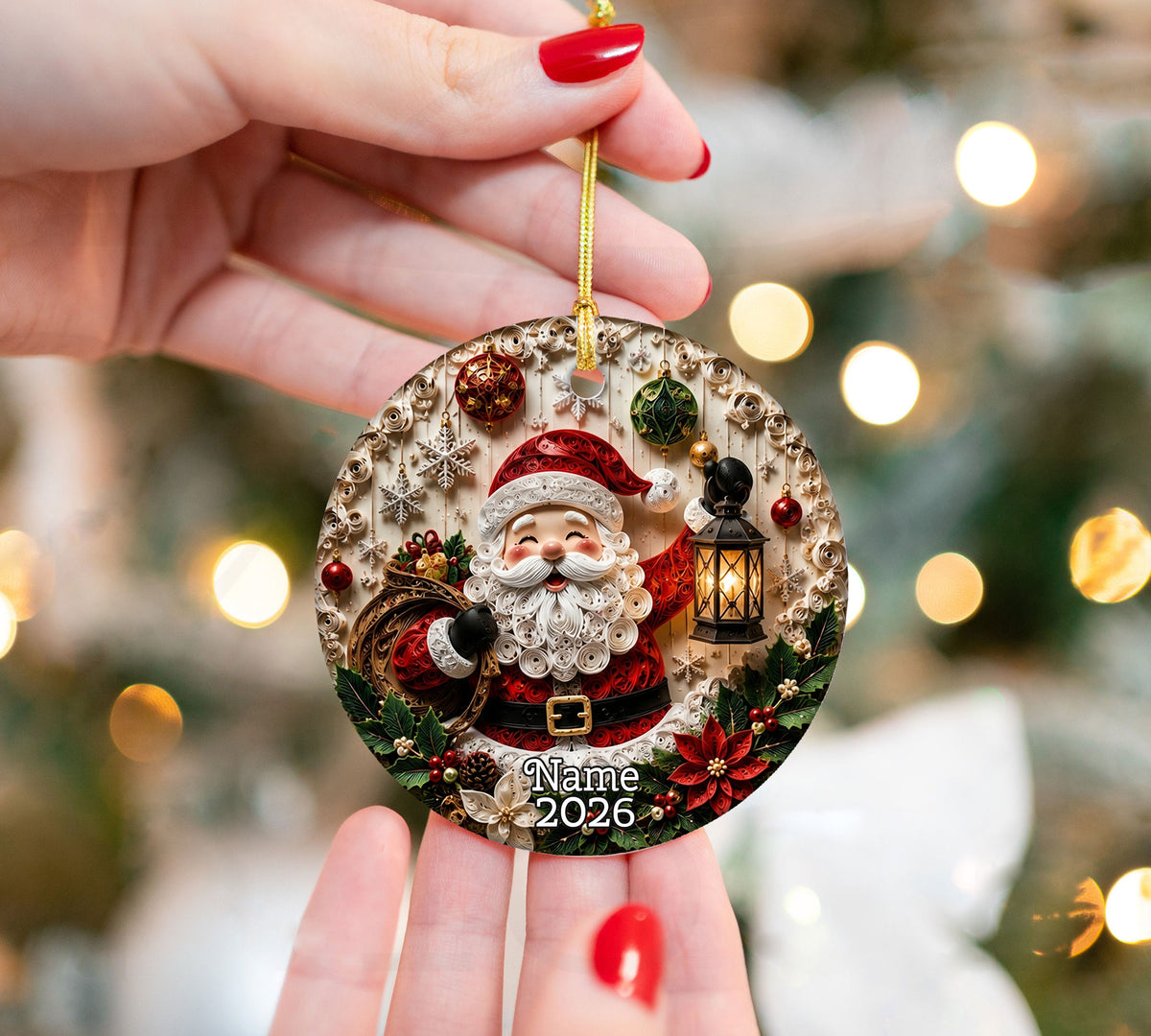 Santa Claus Ornament 2026, Rustic Christmas Ceramic Ornament, Holiday Tree Decoration, Vintage Santa Keepsake