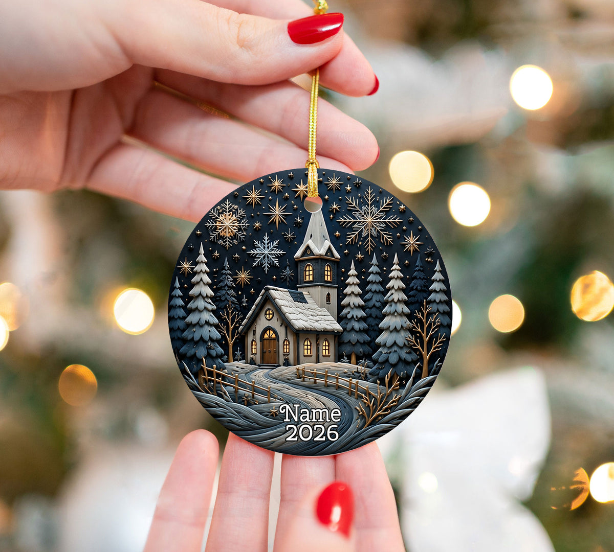 Church Christmas Ornament 2026, Snowy Church Ceramic Ornament, Winter Holiday Tree Decoration, Christmas Keepsake