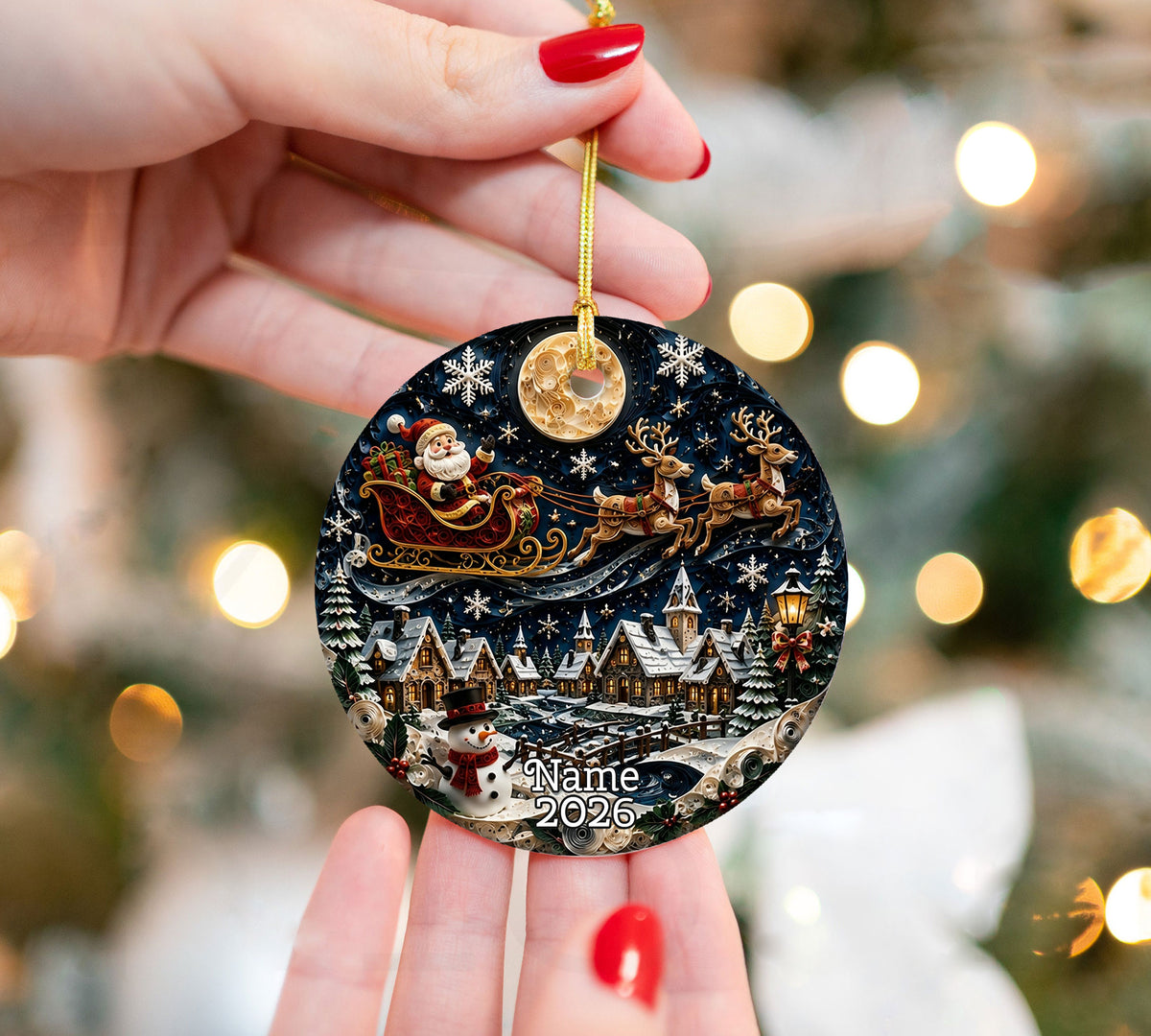 Santa Christmas Ornament 2026, Vintage Santa Claus Ceramic Ornament, Holiday Tree Decoration