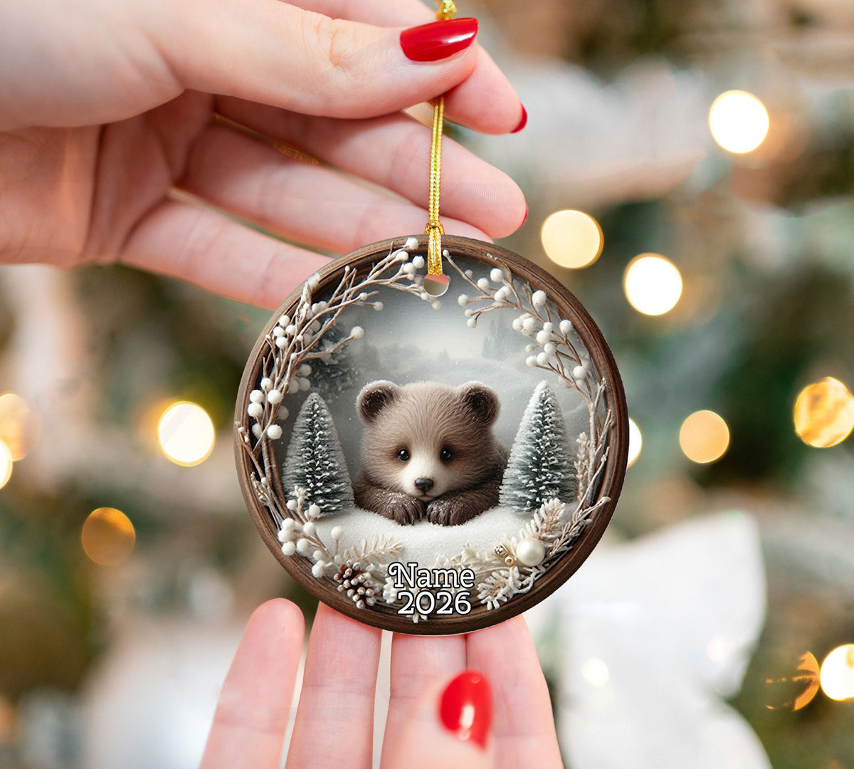 Baby Bear Christmas Ornament 2026, Cute Woodland Bear Ornament, Winter Forest Christmas Tree Decor