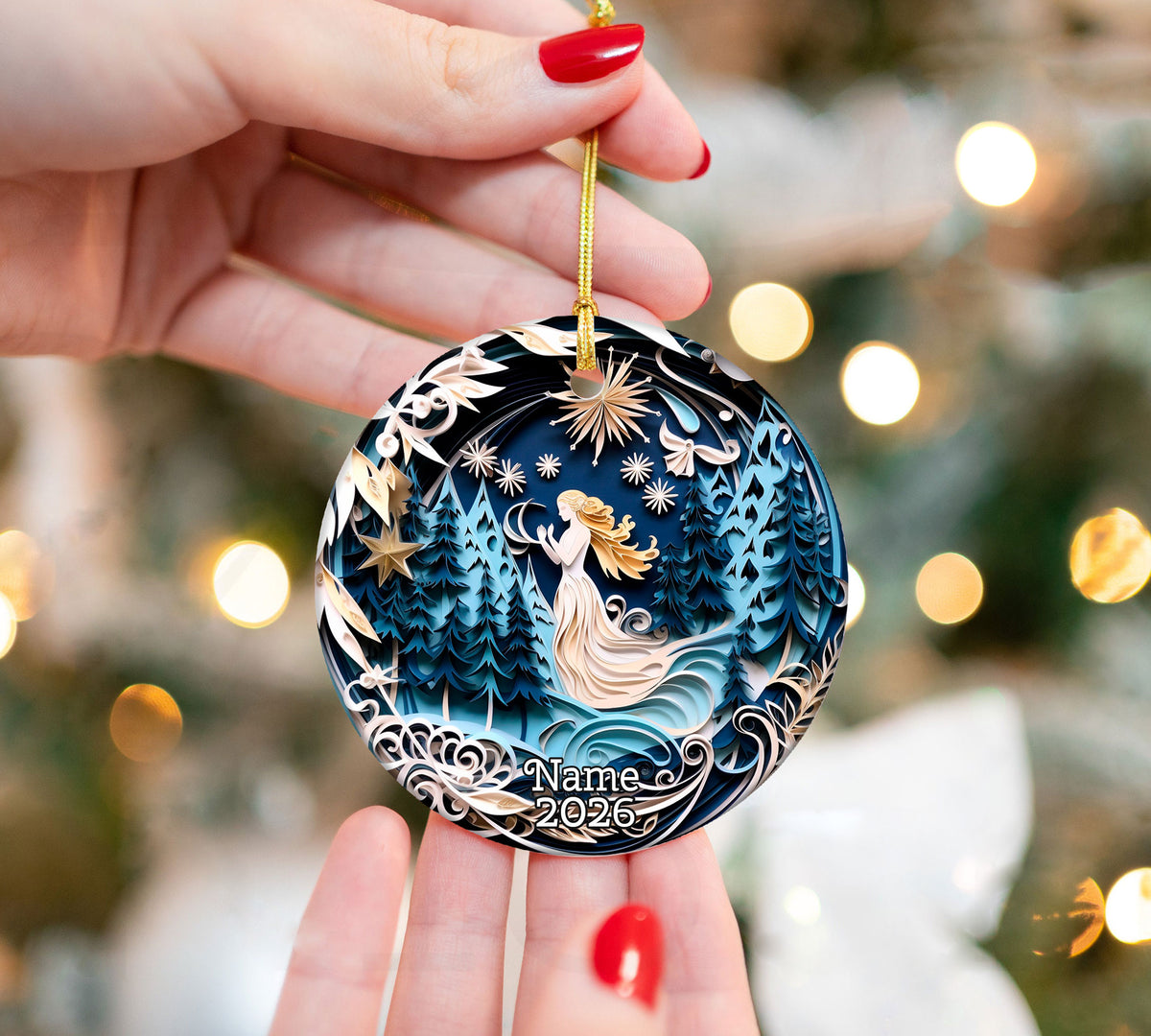 Angel Paper Art Effect Christmas Ornament, Ceramic Christmas Ornament Double-Sided Holiday Keepsake