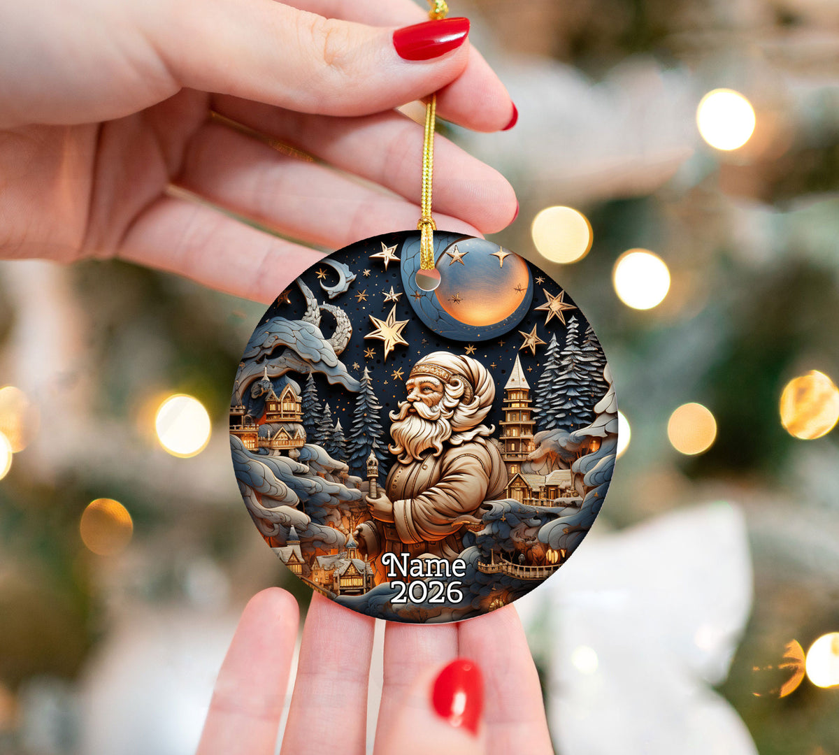 Santa Christmas 2026 Ornament, Christmas Decoration, Holiday Gift Idea, Heirloom Keepsake, Round Ceramic, Gift Exchange Idea, Dated Xmas Tree