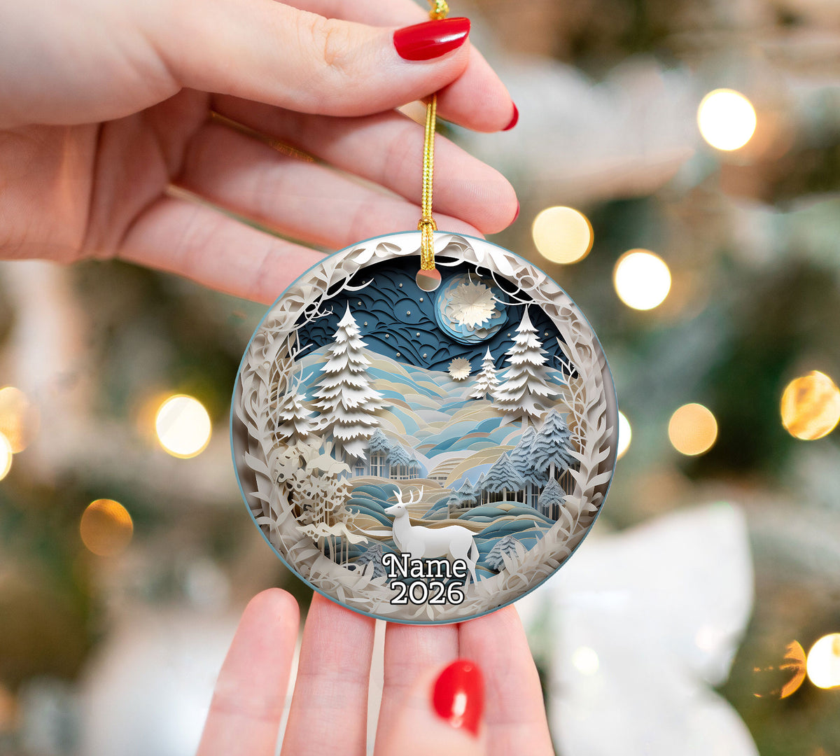 Christmas Winter Wonderland Ornament, Christmas Tree Decoration, Holiday Gift, Ceramic Round Ornament, Dated Ornament
