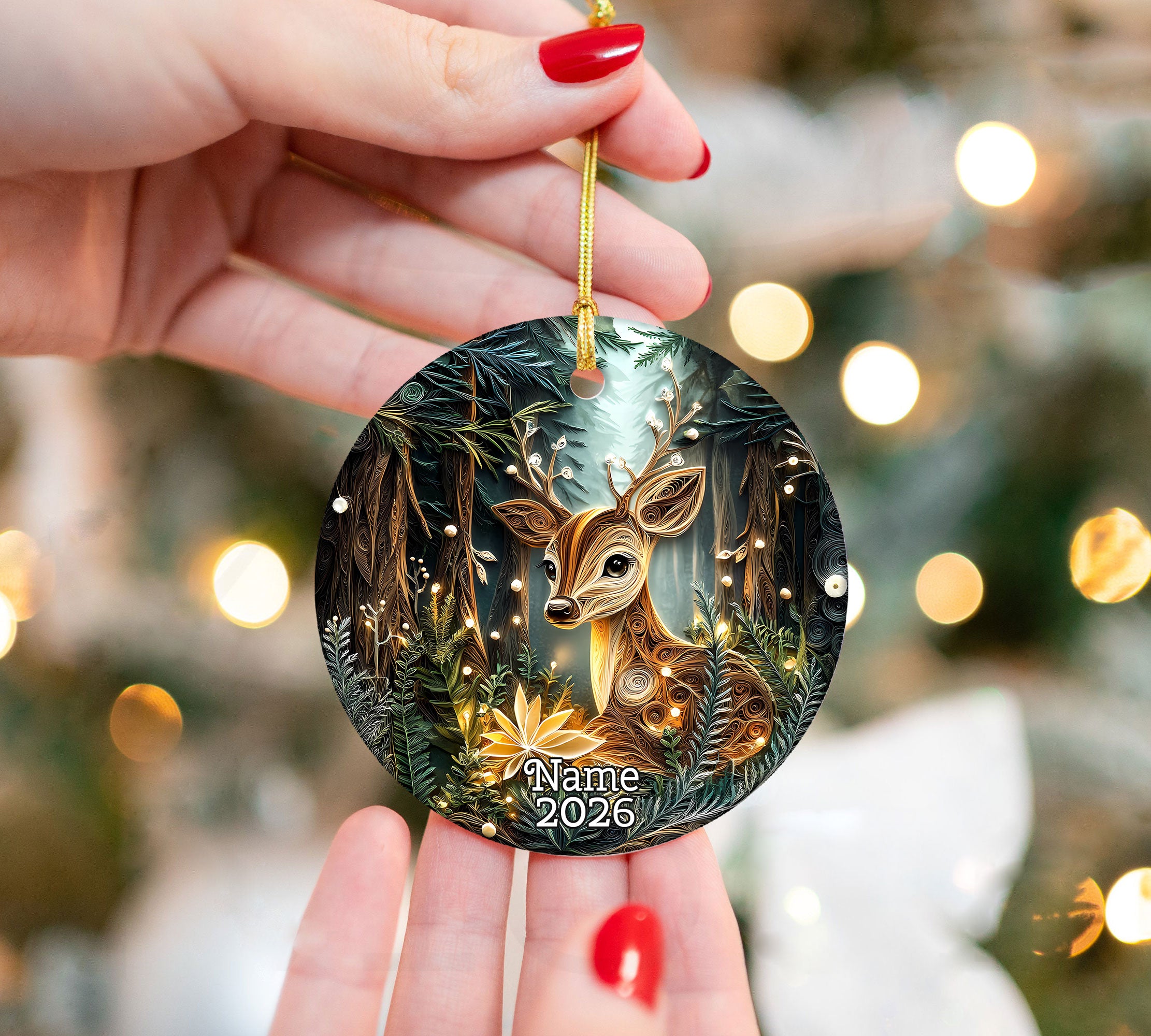 Baby Deer Ornament, Woodland Christmas Tree Ornament, Kids Christmas Gift, Kids' Name Ornament, Child's Name Ornament