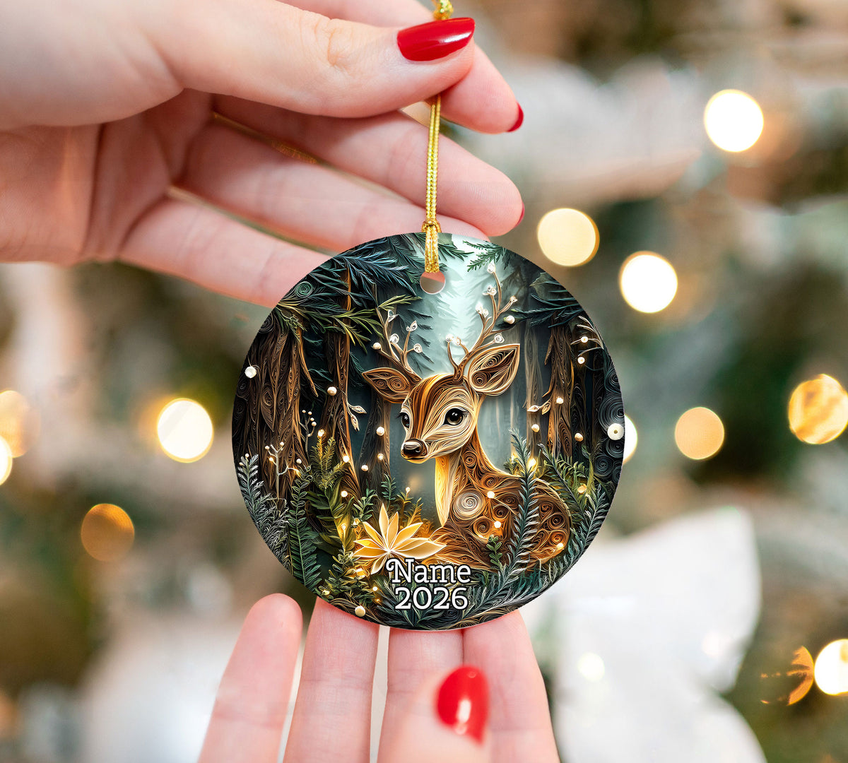 Baby Deer Ornament, Woodland Christmas Tree Ornament, Kids Christmas Gift, Kids' Name Ornament, Child's Name Ornament