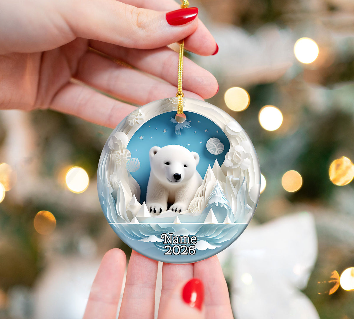 Polar Bear Ornament 2026, Winter Wonderland Christmas Decoration, Arctic Animal Keepsake, Holiday Tree Ornament