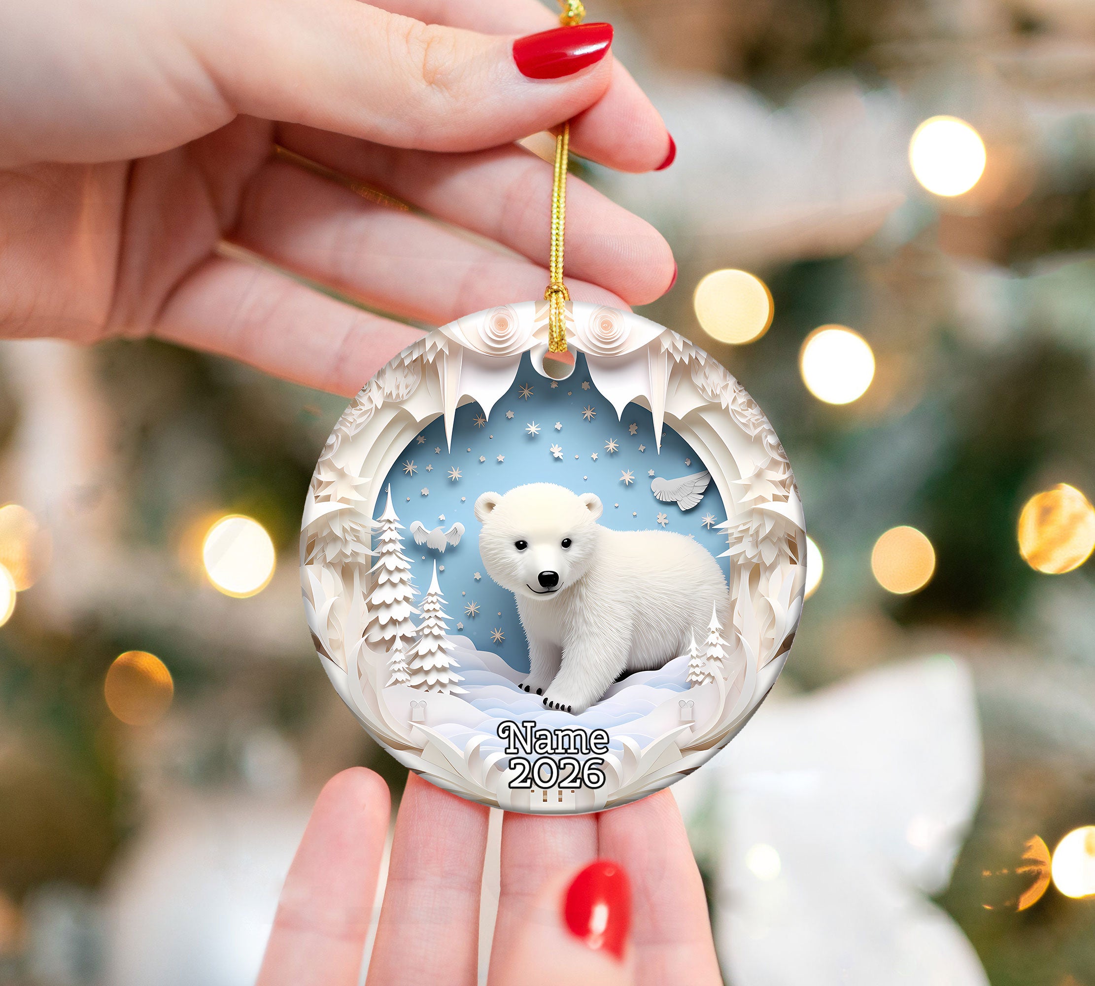 Polar Bear Holiday Ornament 2026, Snowy Arctic Christmas Decoration, Winter Wildlife Tree Ornament, Christmas Gift