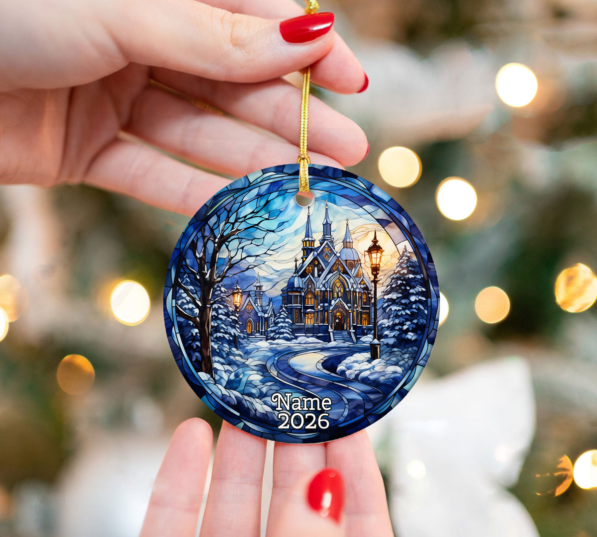 Stained Glass Style Christmas Ornament 2026, Christmas Tree Decor, Holiday Keepsake, Winter Decoration