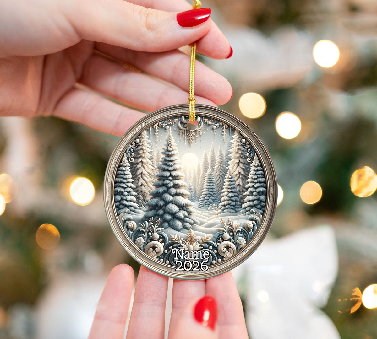Winter Forest Christmas Ornament 2026, Snowy Pine Tree Ornament, Winter Wonderland Decor, Christmas Tree Decoration, Holiday Gift Keepsake