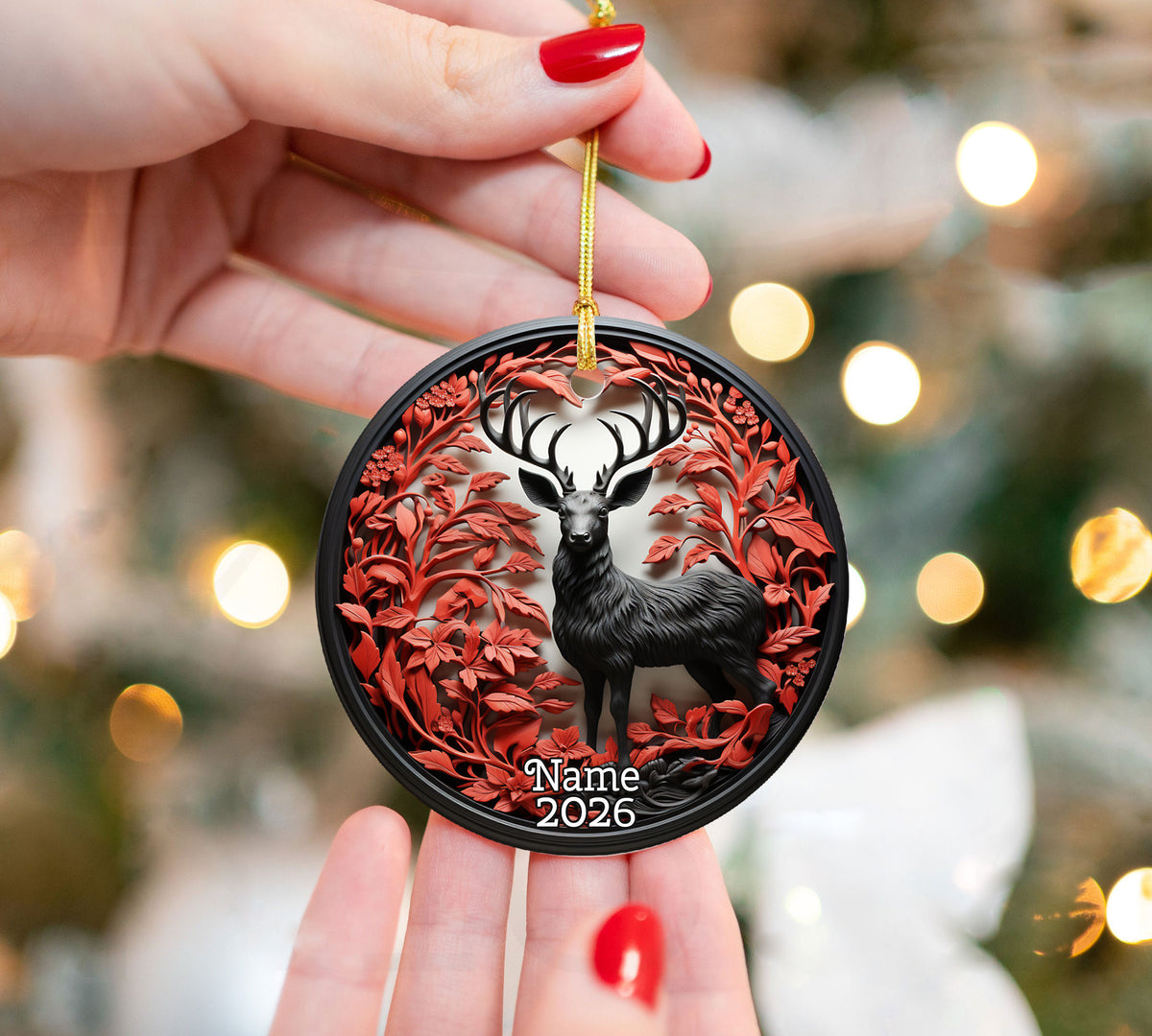 Christmas Ornament 2026, Deer Winter Forest Ornament, Woodland Keepsake Gift, Holiday Decor, Xmas Tree Decoration